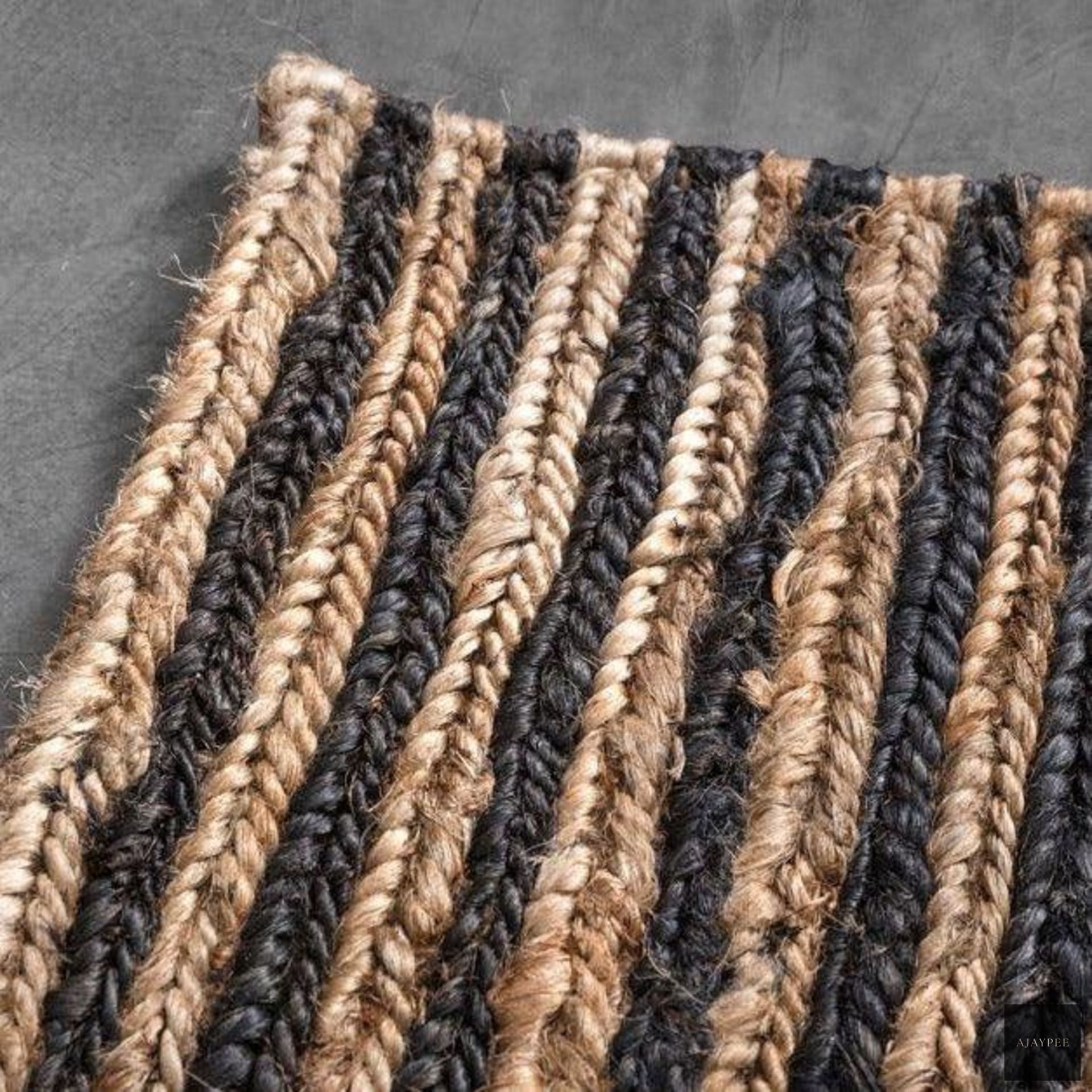 Hemp Hand Woven Rug _ Dual Stripes - Jute - Flatweave - Ajaypee Carpets (Detail)