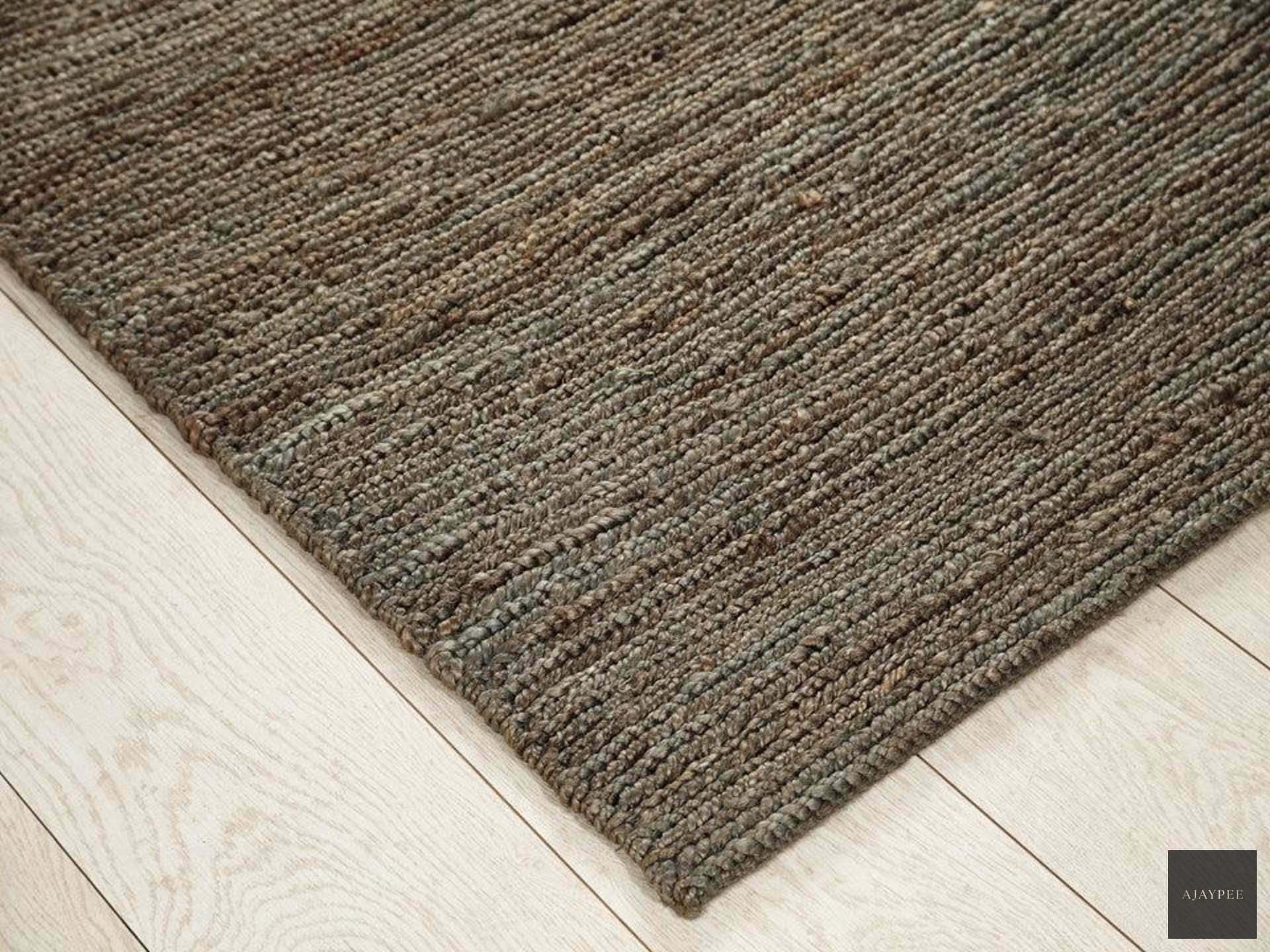 Hemp Hand Woven Rug _ Grey Lines - Jute - Flatweave - Ajaypee Carpets (Thumbnail 2)