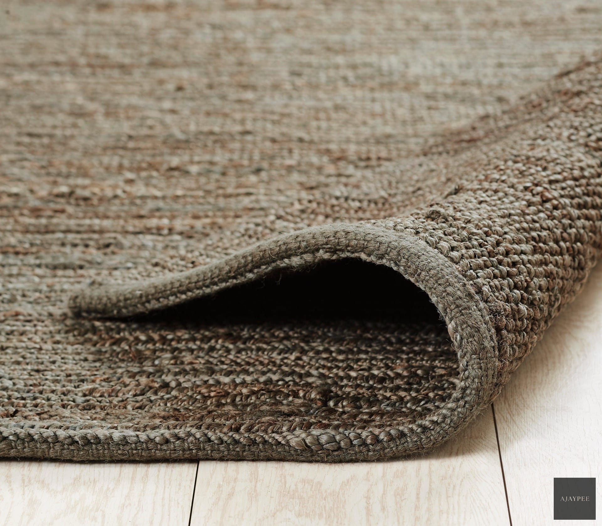 Hemp Hand Woven Rug _ Grey Lines - Jute - Flatweave - Ajaypee Carpets (Thumbnail 4)