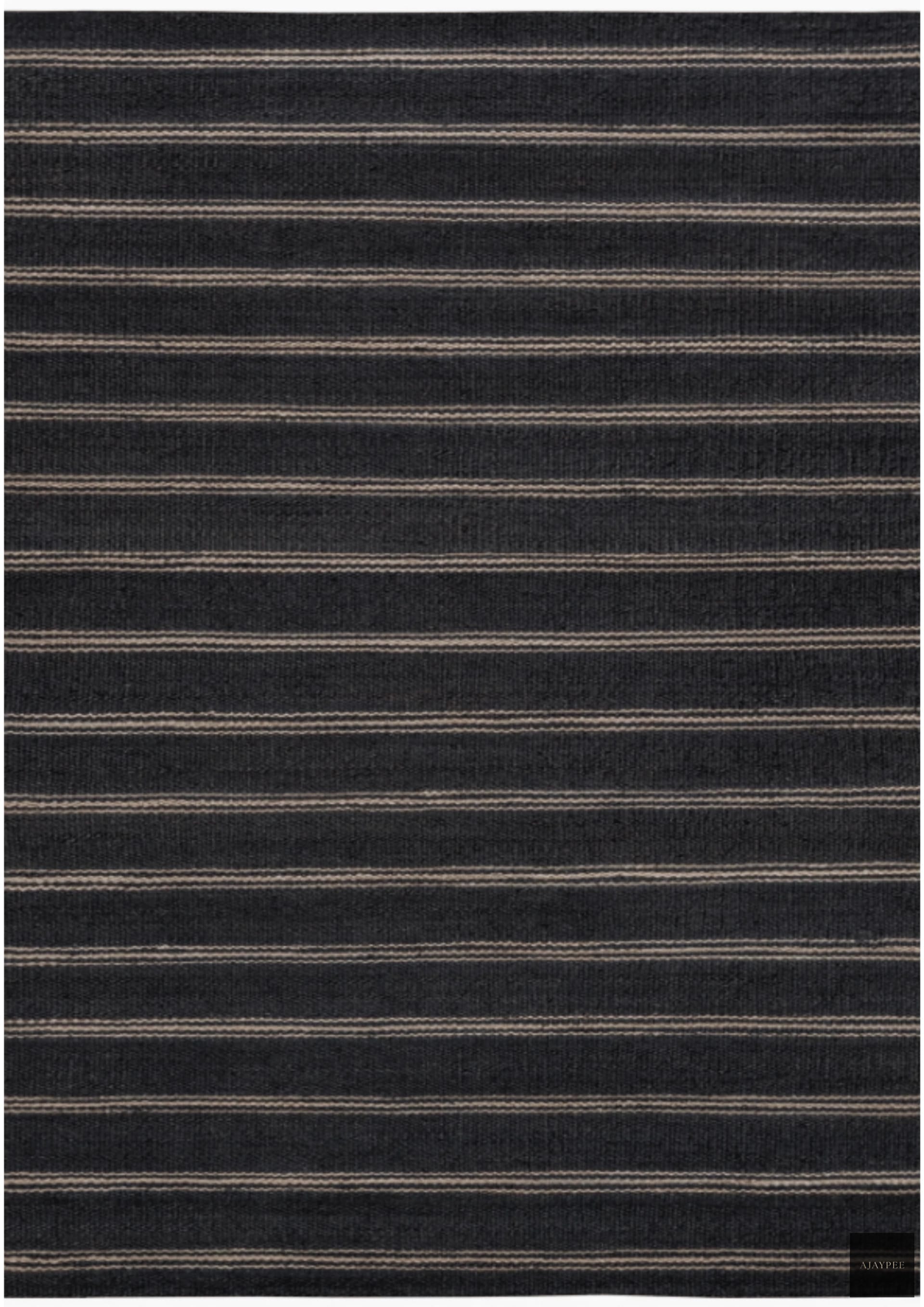 Hemp Hand Woven Rug _ Midnight Stripes - Jute - Flatweave - Ajaypee Carpets