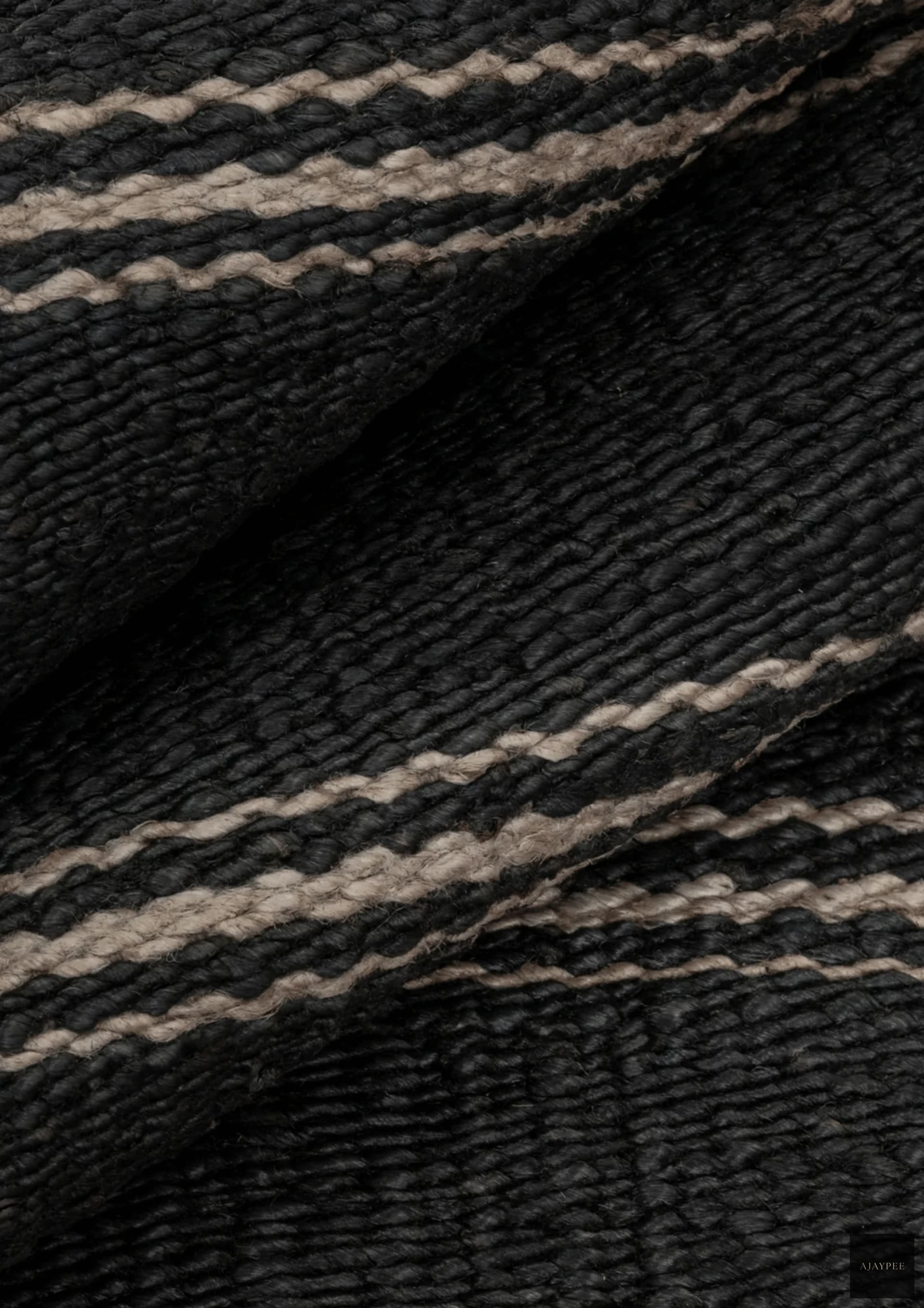 Hemp Hand Woven Rug _ Midnight Stripes - Jute - Flatweave - Ajaypee Carpets (Detail)
