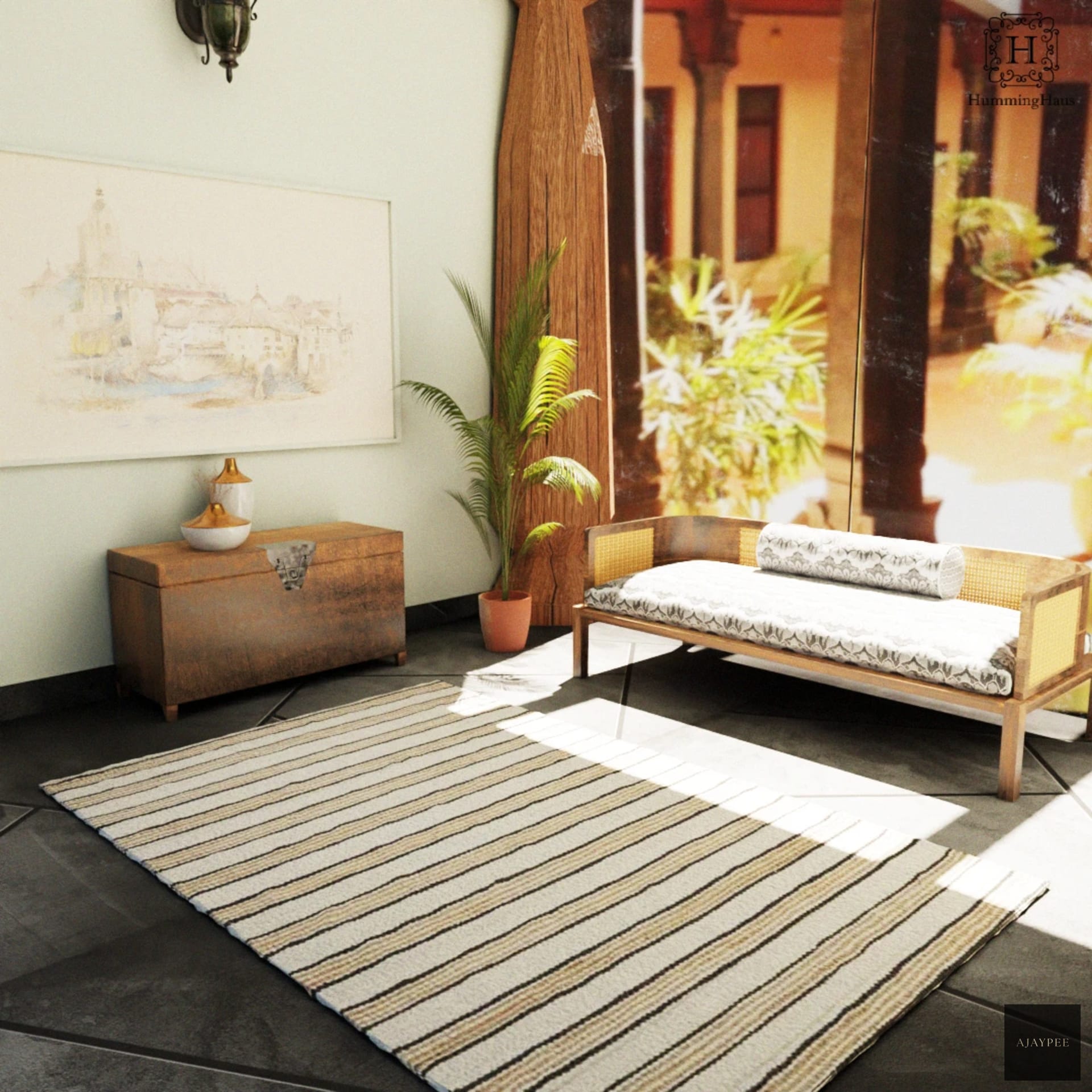 Hemp Hand Woven Rug _ Stripe Egma - Jute - Flatweave - Ajaypee Carpets (Thumbnail 3)