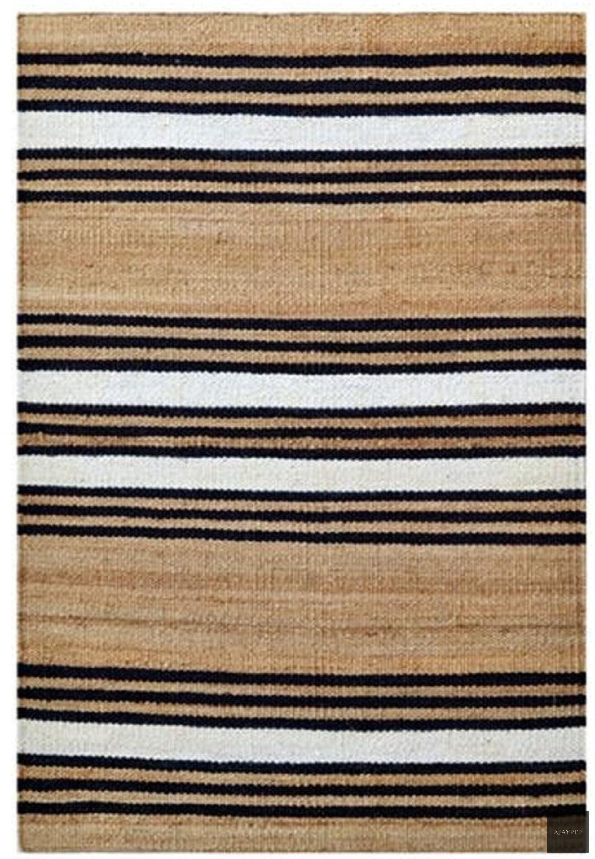 Hemp Hand Woven Rug _ Stripe Estelle - Jute - Flatweave - Ajaypee Carpets
