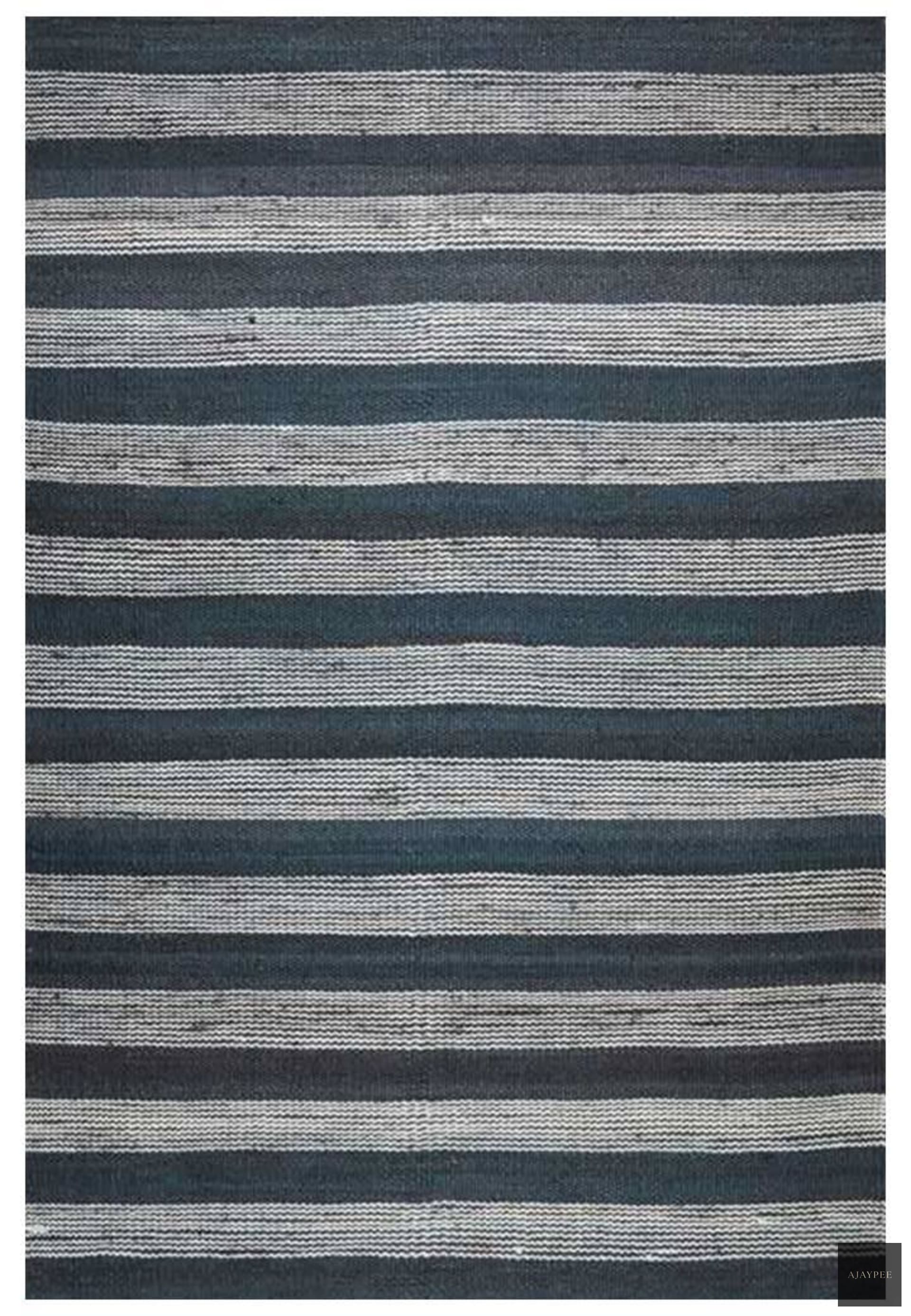 Hemp Hand Woven Rug _ Stripe Navy Egma - Jute - Flatweave - Ajaypee Carpets