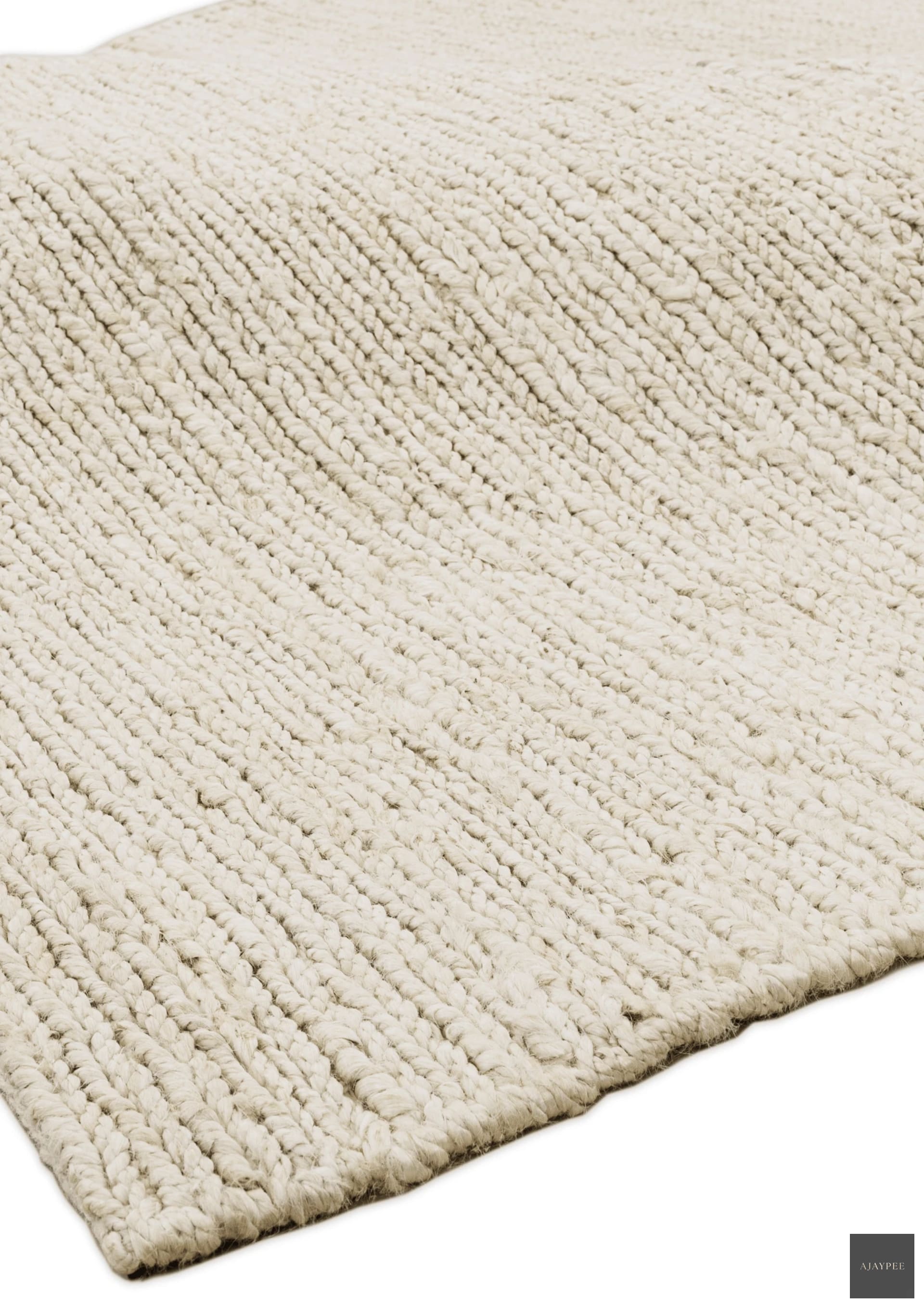 Hemp Hand Woven Rug _ White Lines - Jute - Flatweave - Ajaypee Carpets (Detail)