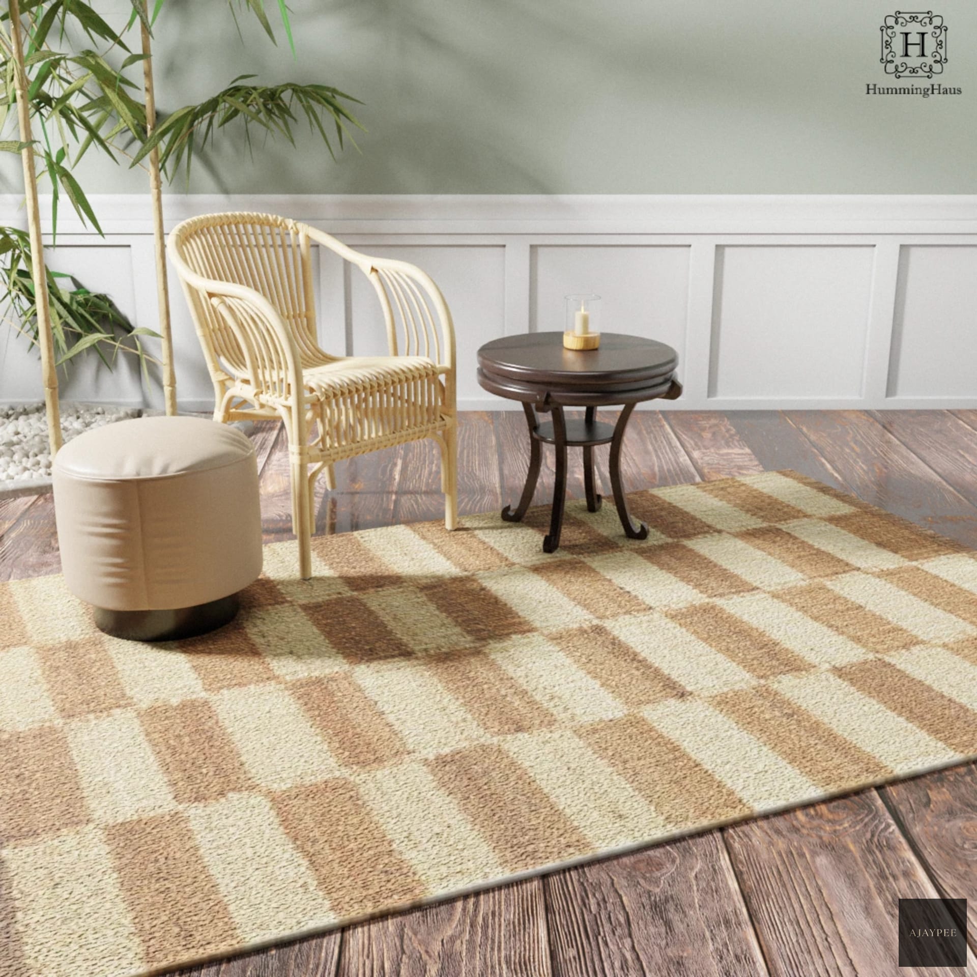 Hemp Hand Woven Rug Flat: Chess Box - Hemp - Hand Woven - Ajaypee Carpets (Detail)