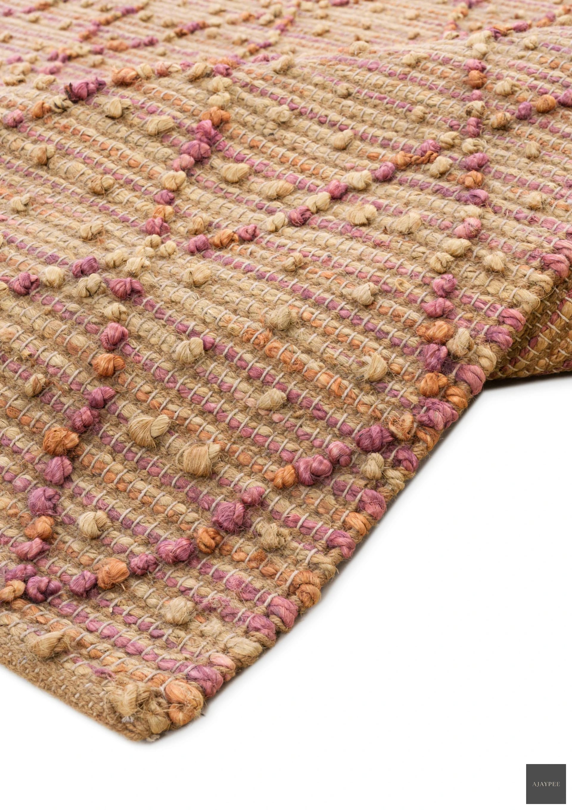 Hemp Hand Woven Rug Loop : Oxfo Pink - Jute - Hand Woven - Ajaypee Carpets (Detail)