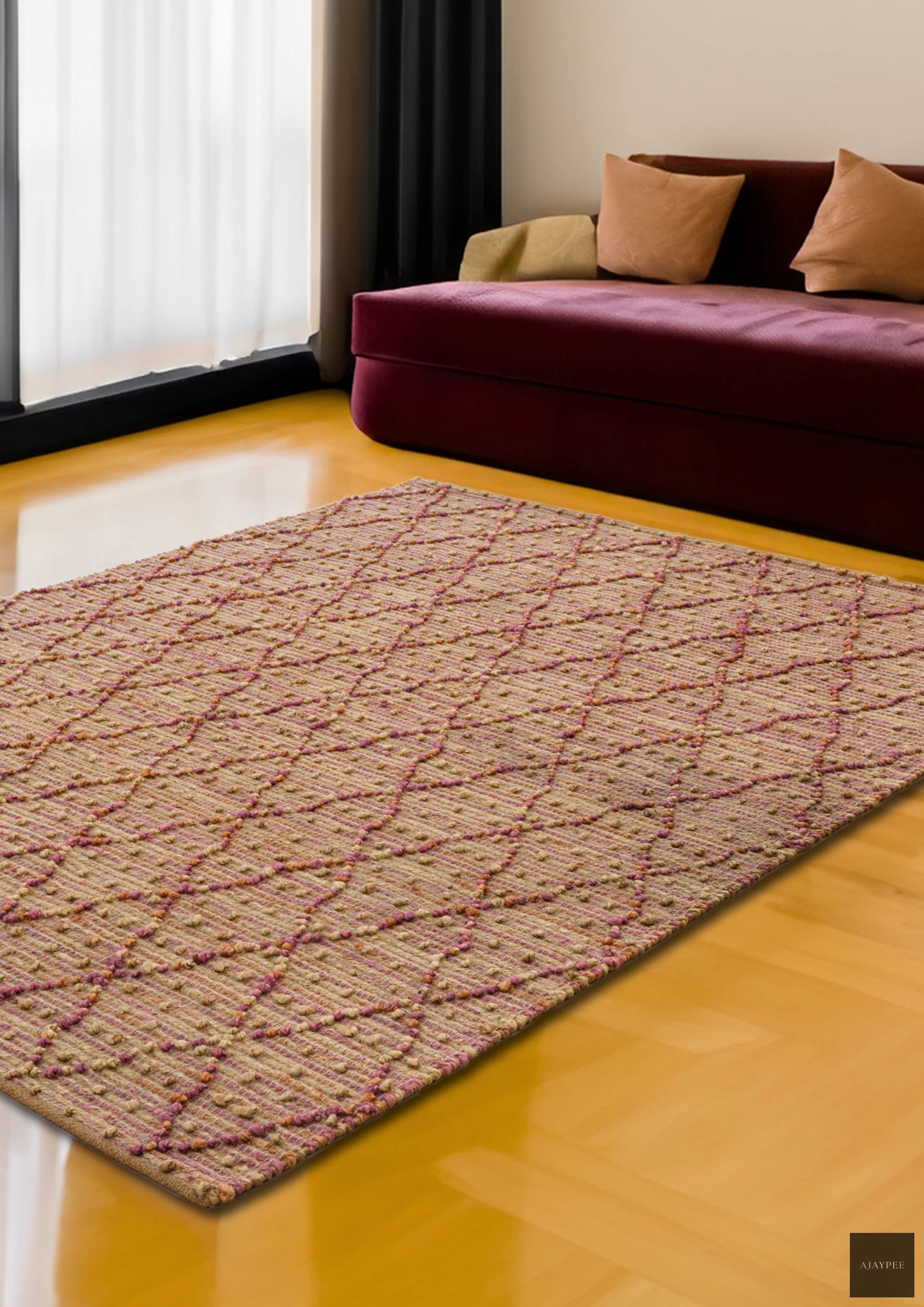 Hemp Hand Woven Rug Loop : Oxfo Pink - Jute - Hand Woven - Ajaypee Carpets (Thumbnail 3)