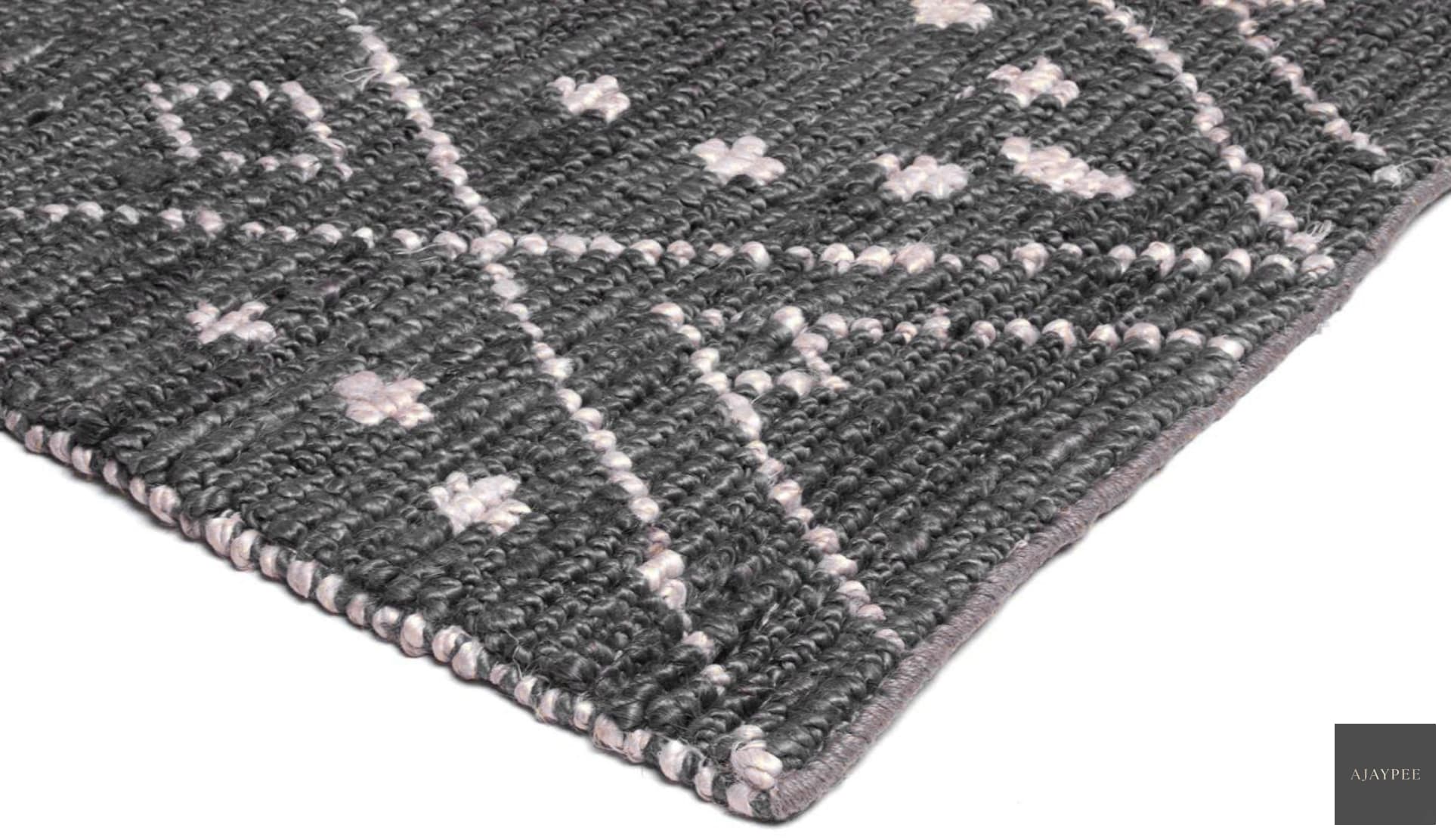 Hemp Hand Woven Rug Loop: Oxford Charcoal - Jute - Hand Woven - Ajaypee Carpets (Detail)