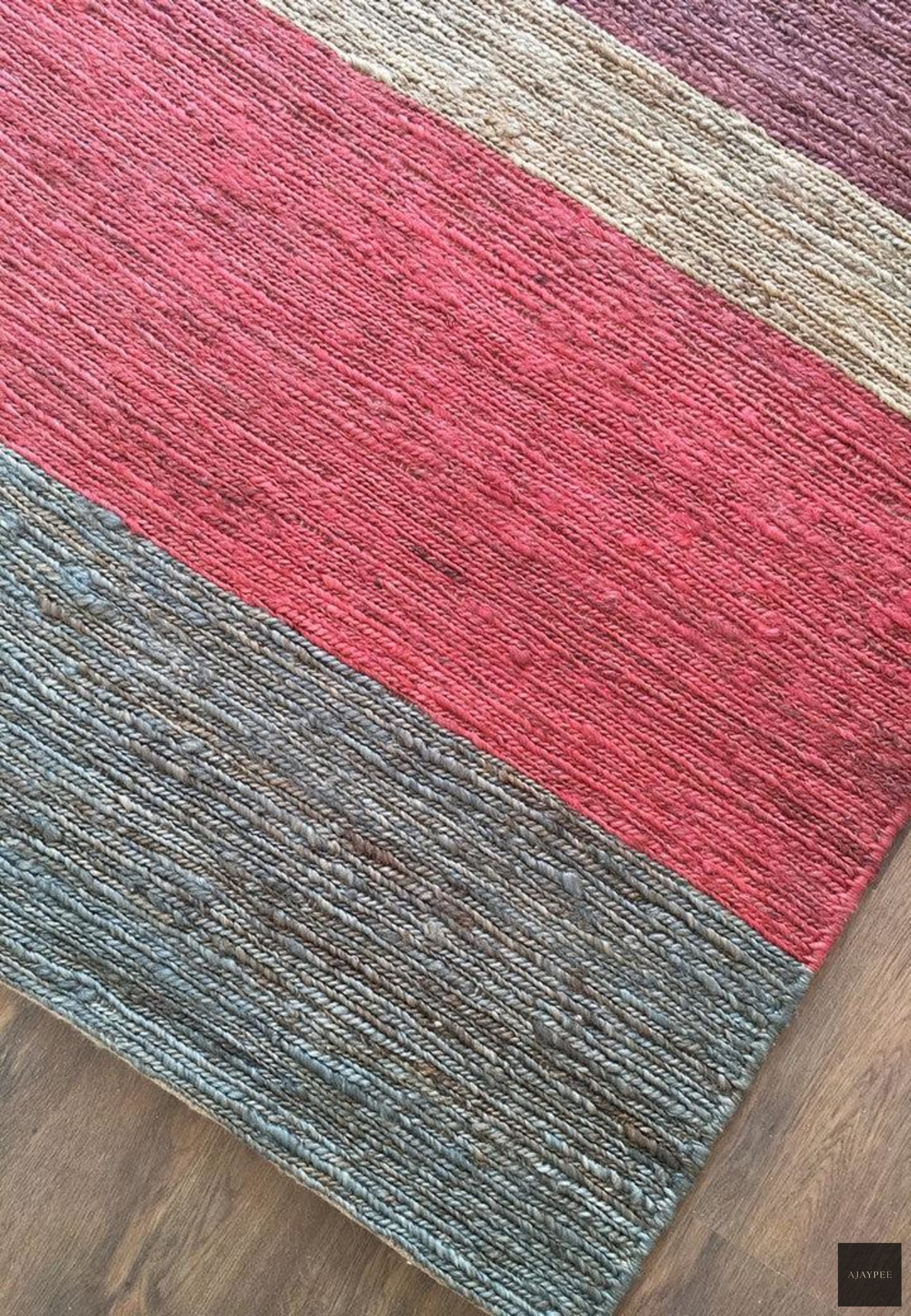 Hemp HandWoven Rug _  Multi Braided Stripe – Jute Flatweave handmade carpet by Ajaypee Carpets