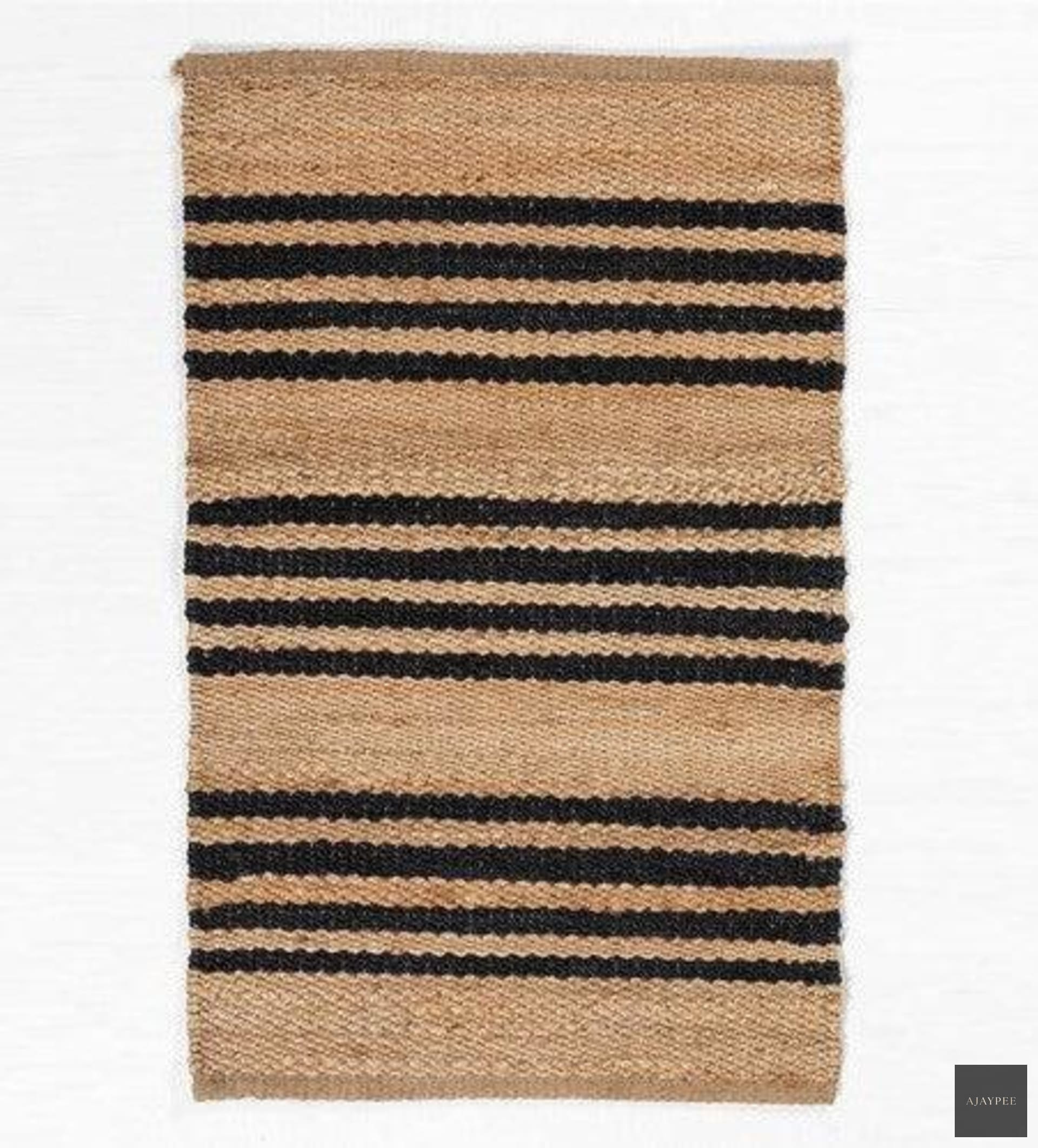 Hemp HandWoven Rug _ Stripe: Carbon - Jute - Flatweave - Ajaypee Carpets (Thumbnail 2)