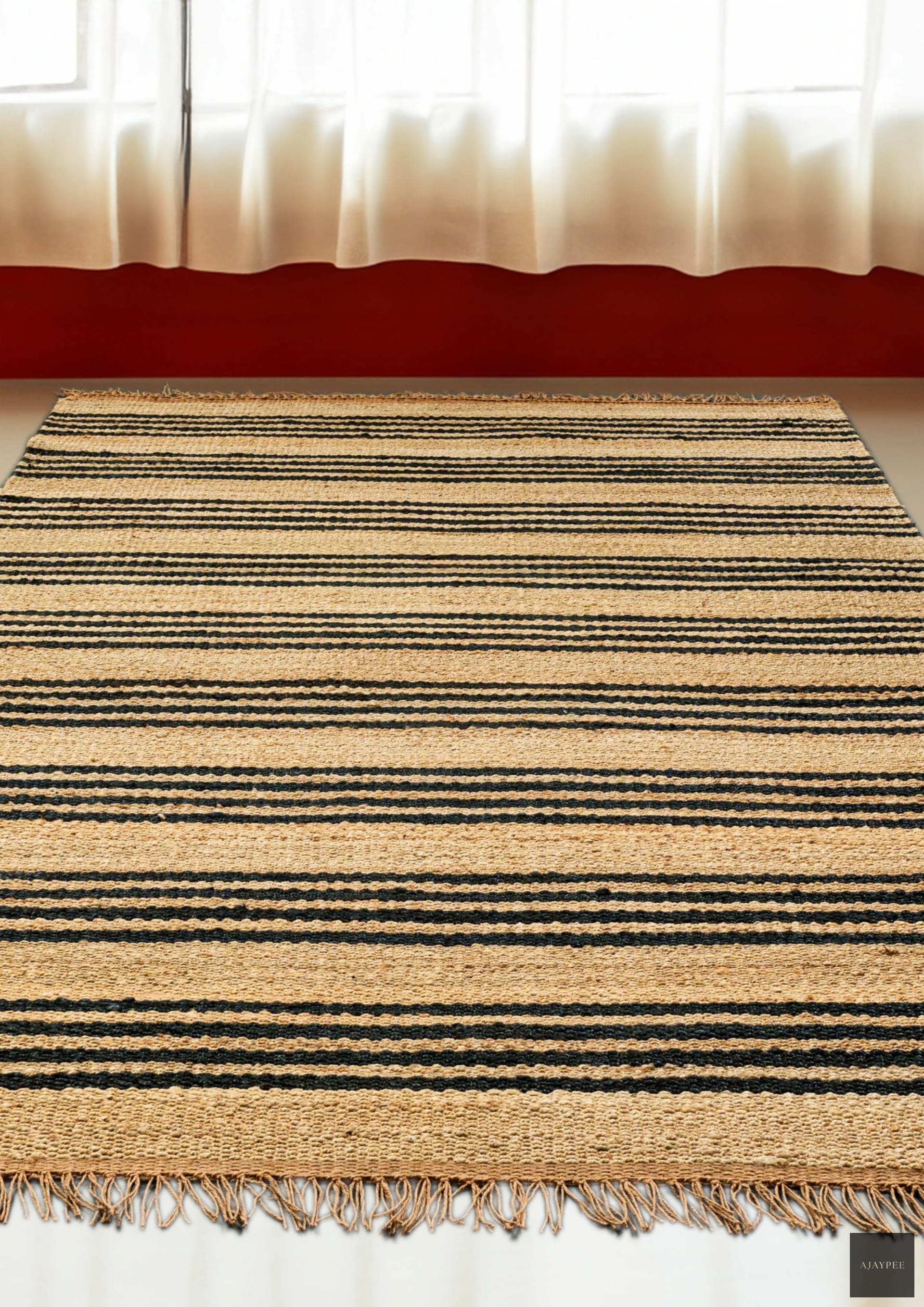 Hemp HandWoven Rug _ Stripe: Finn - Jute - Flatweave - Ajaypee Carpets (Thumbnail 4)