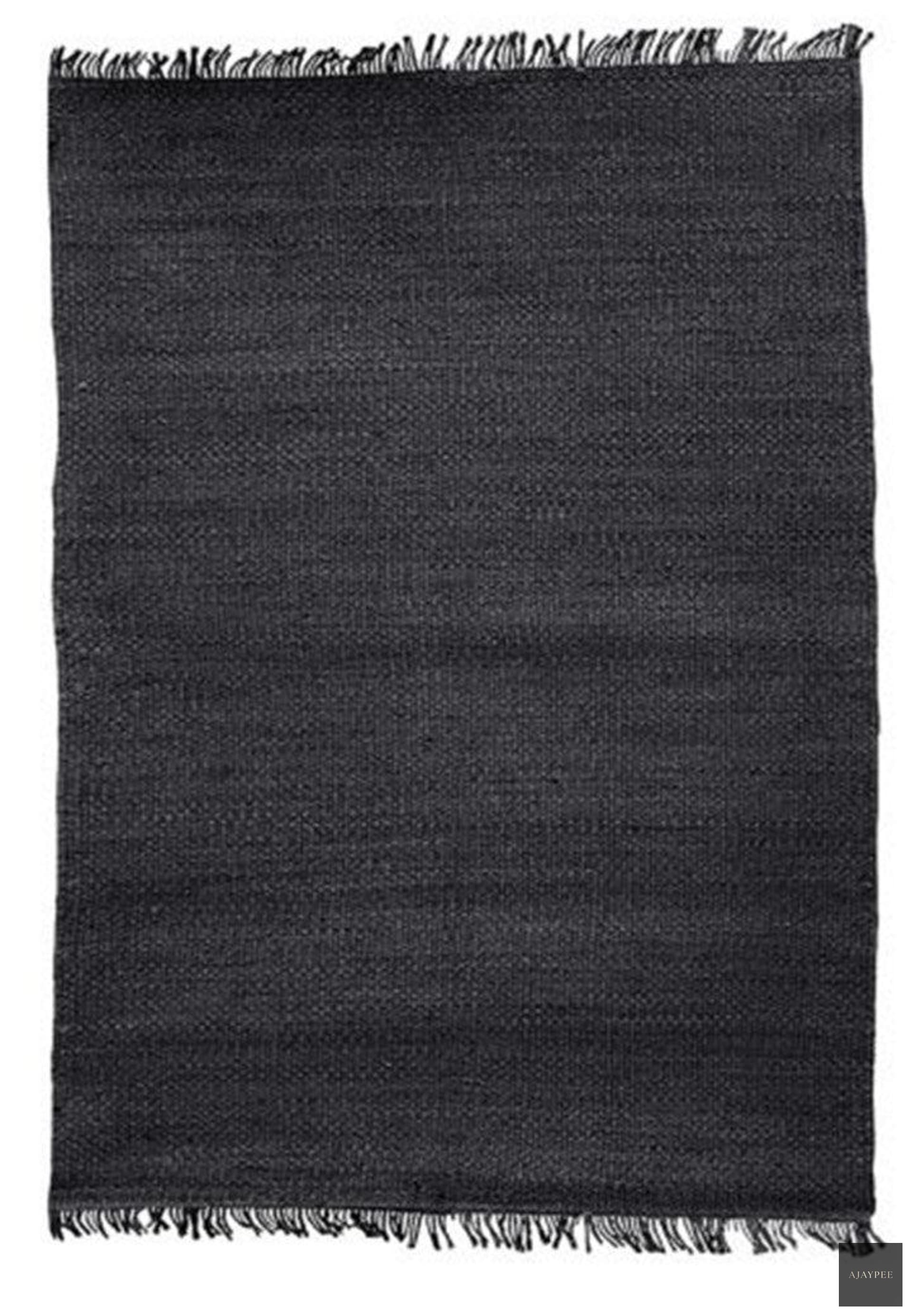 Hemp Handwoven Rug_ Black Ink – Jute Flatweave handmade carpet by Ajaypee Carpets