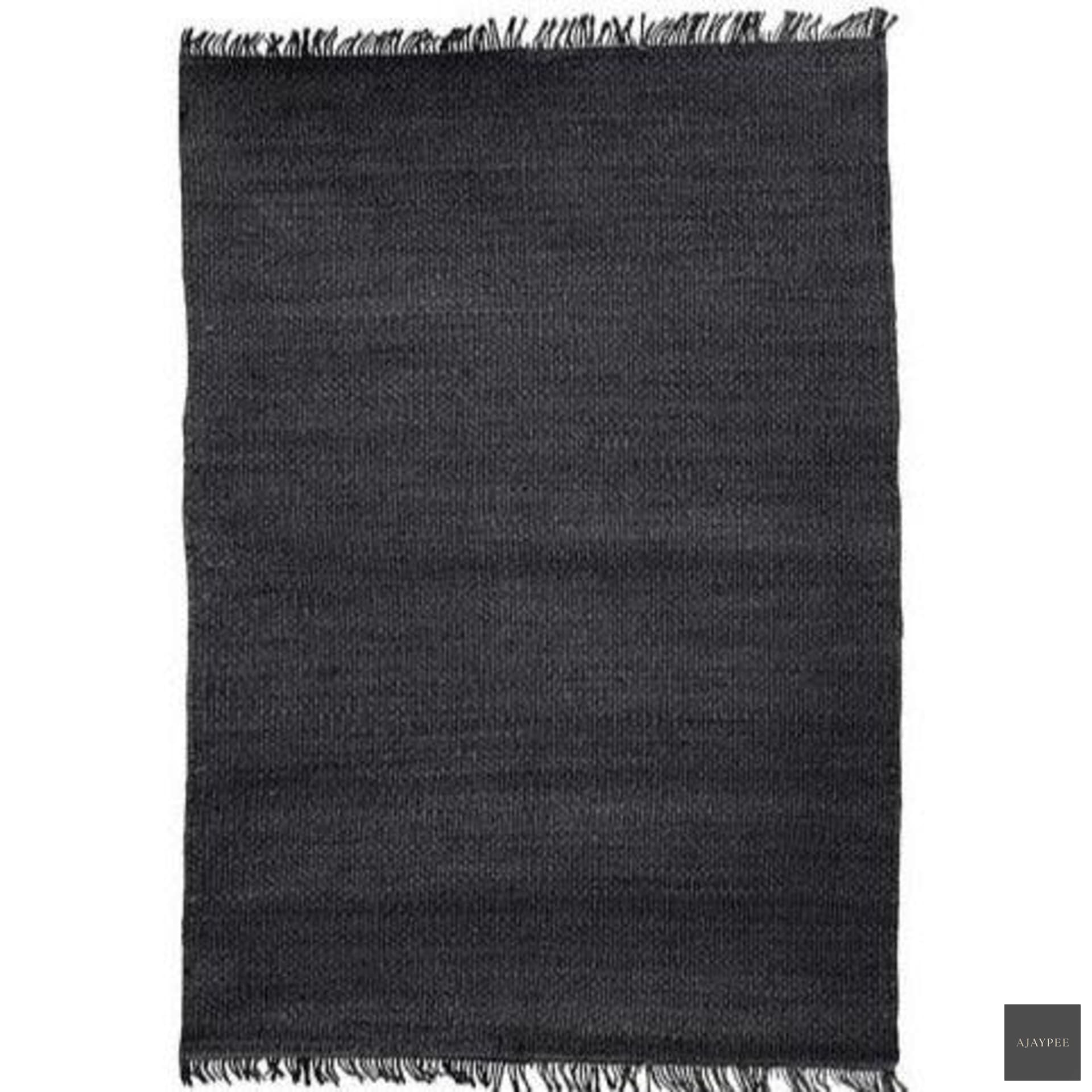 Hemp Handwoven Rug_ Black Ink - Jute - Flatweave - Ajaypee Carpets (Thumbnail 3)