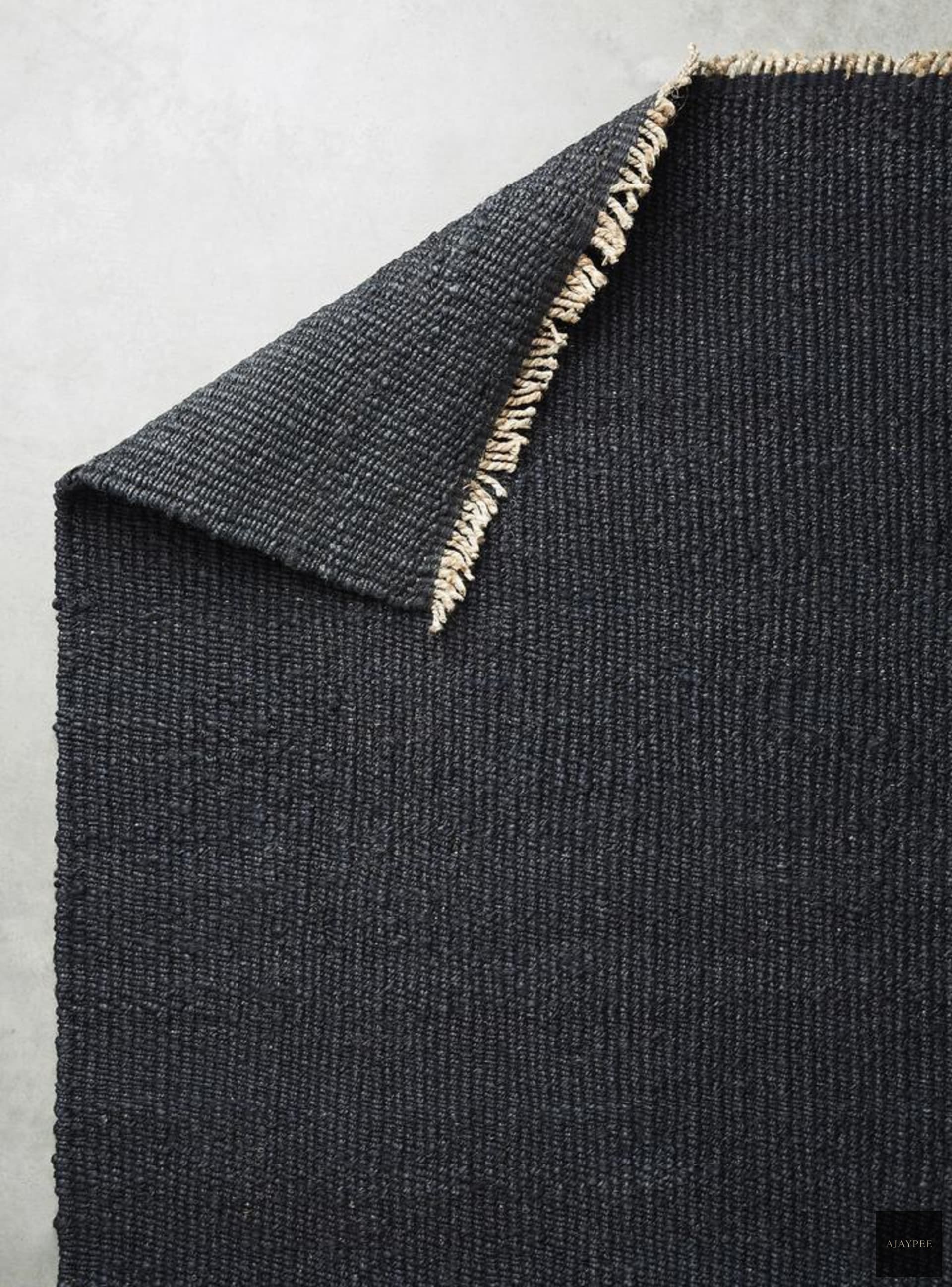 Hemp Handwoven Rug_ Panja Black - Jute - Hand Woven - Ajaypee Carpets (Thumbnail 2)