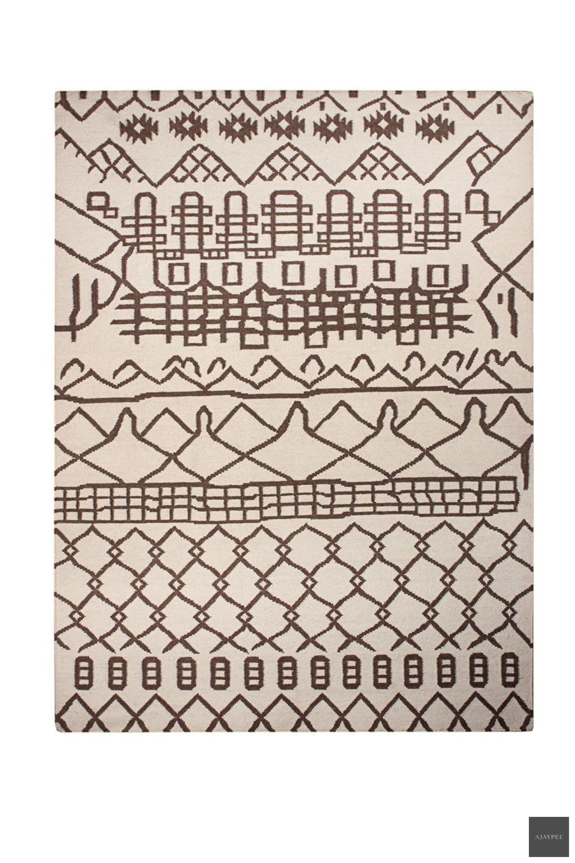 Wool Handwoven Dhurry-Beiuf - Cotton - Flatweave - Ajaypee Carpets (Thumbnail 3)