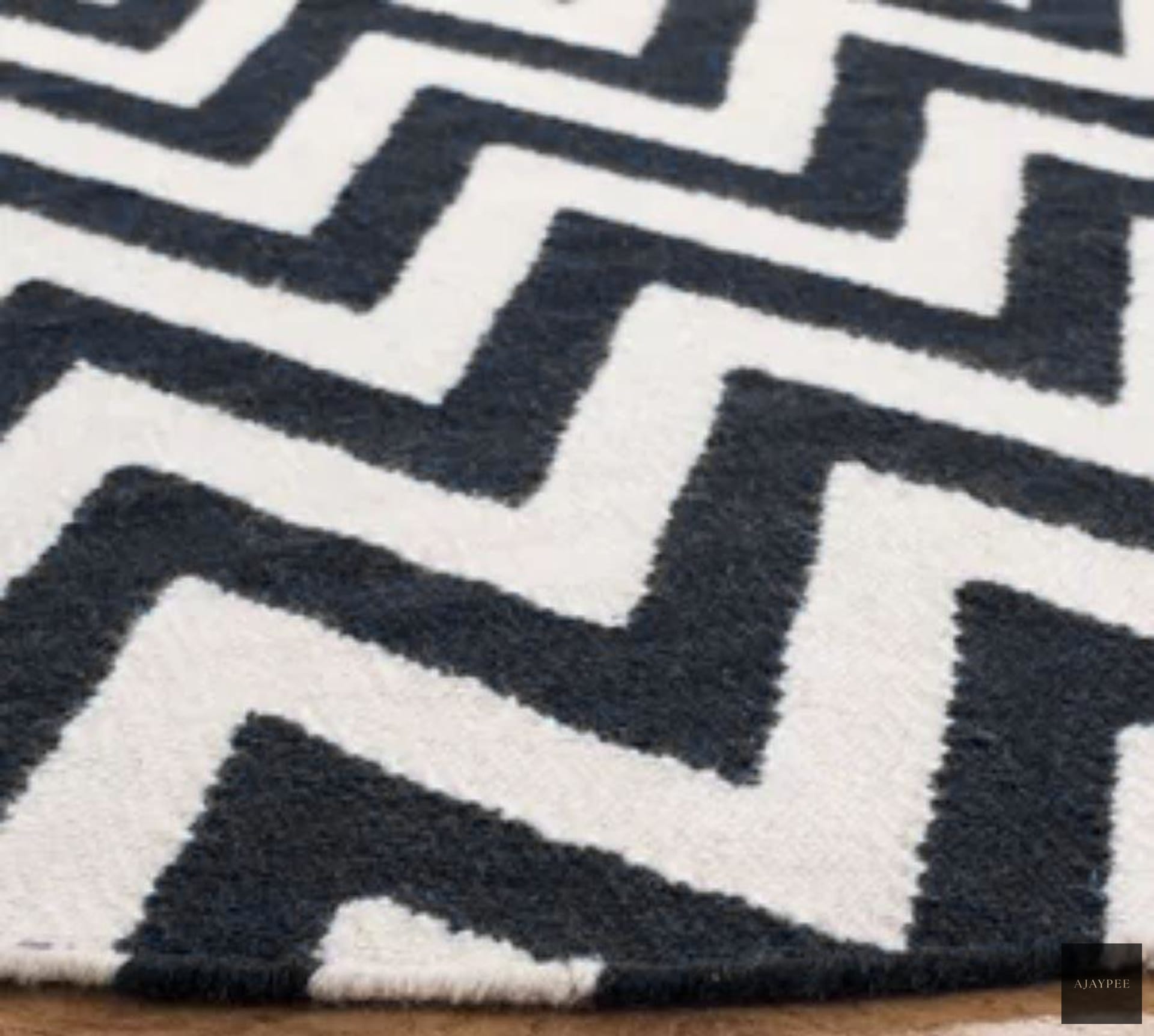 Wool Handwoven Dhurry_Round Chevron - Cotton - Hand Woven - Ajaypee Carpets (Thumbnail 6)