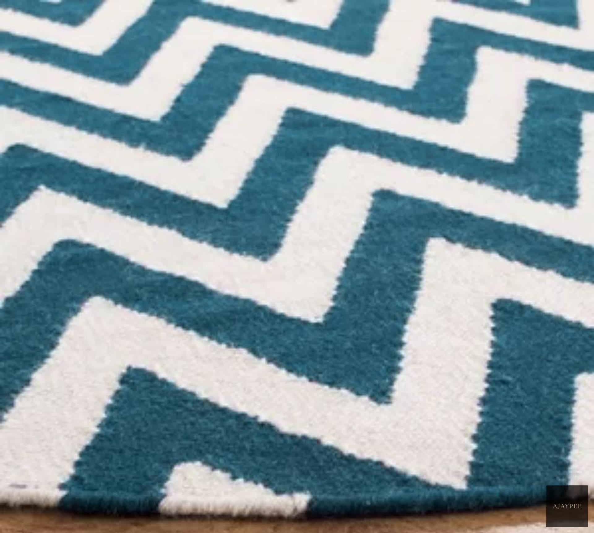 Wool Handwoven Dhurry_Round Chevron - Cotton - Hand Woven - Ajaypee Carpets (Thumbnail 9)