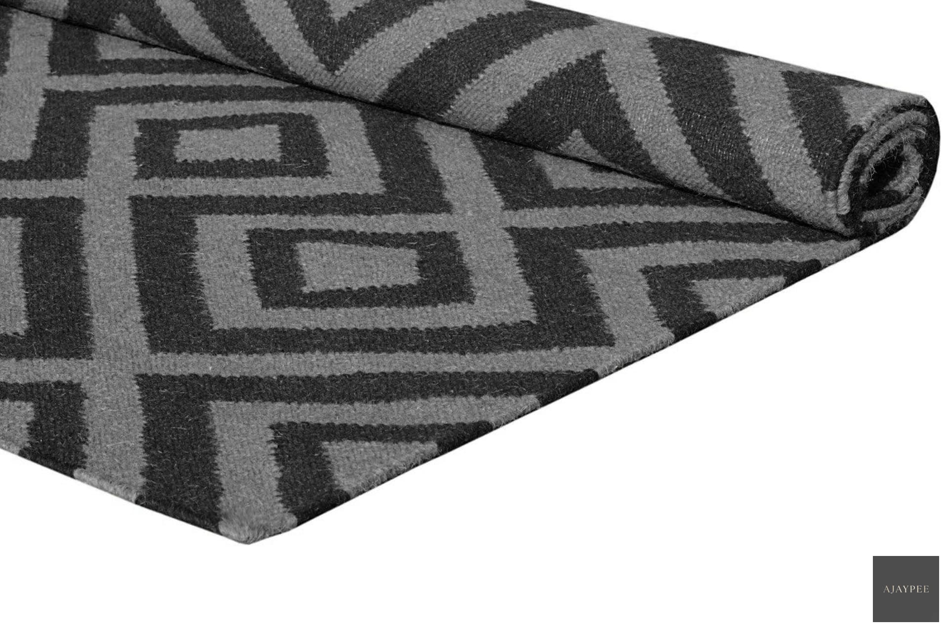 Wool HandWoven Dhurry_Strink Grey - Cotton - Flatweave - Ajaypee Carpets (Thumbnail 2)