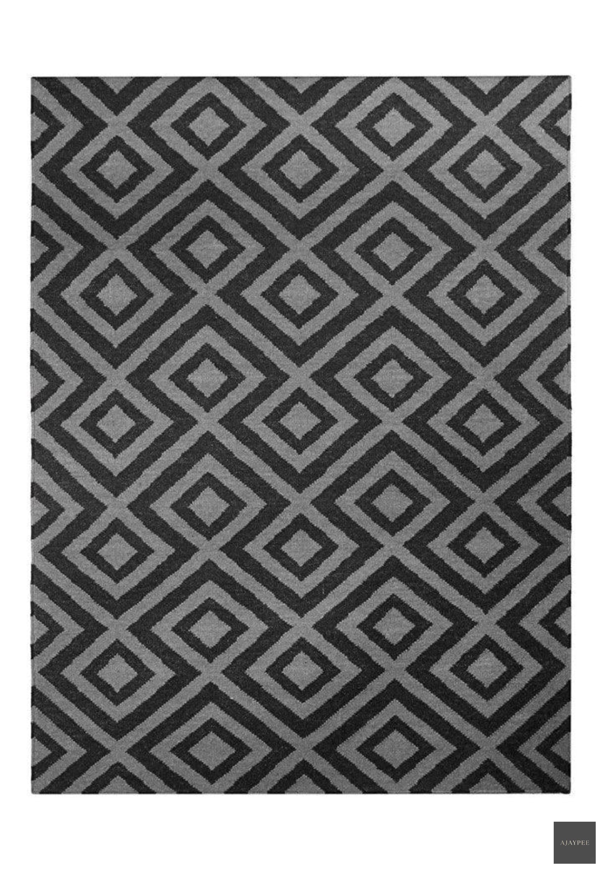 Wool HandWoven Dhurry_Strink Grey - Cotton - Flatweave - Ajaypee Carpets (Thumbnail 3)