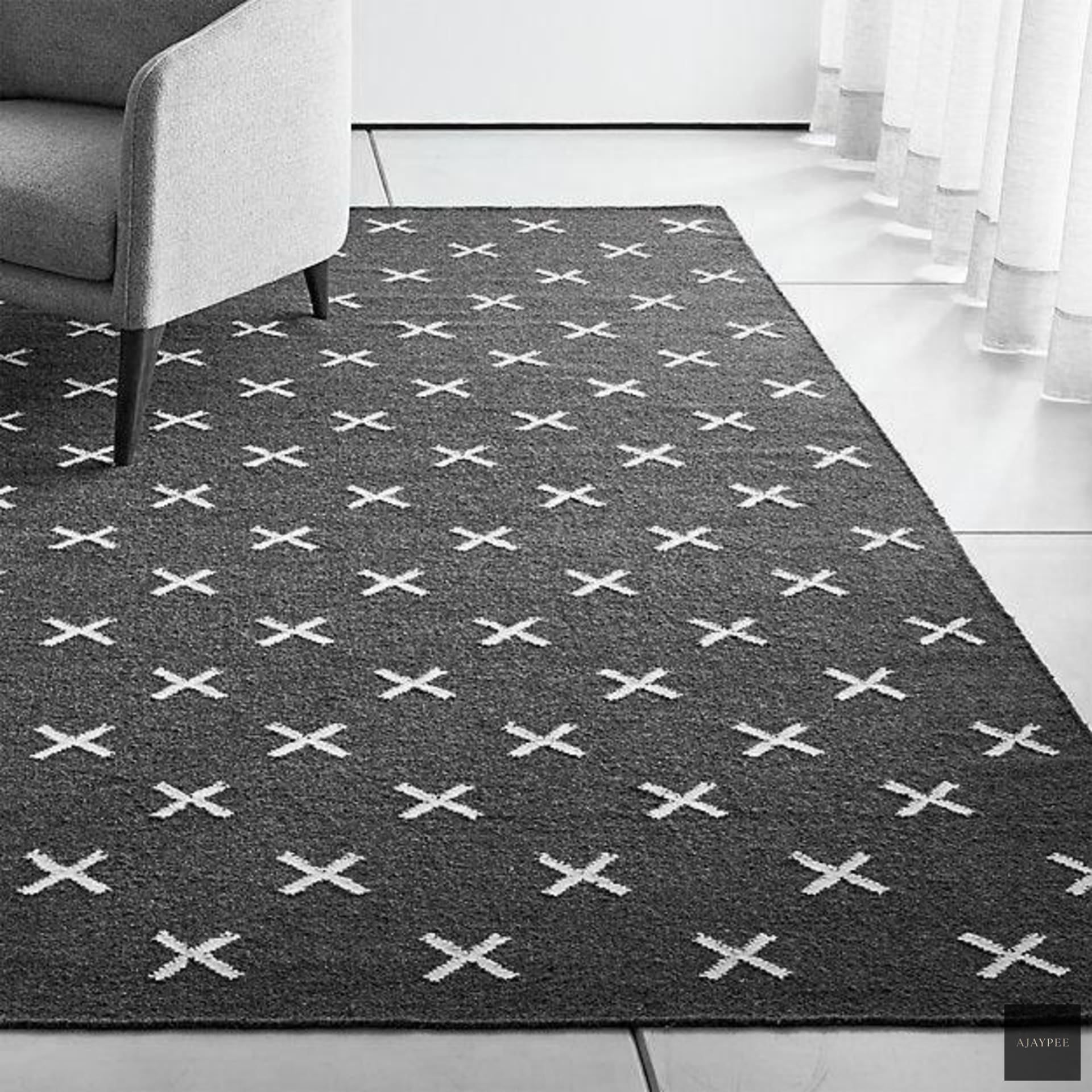Woolen Hand Dhurry _Star - Cotton - Flatweave - Ajaypee Carpets (Thumbnail 4)