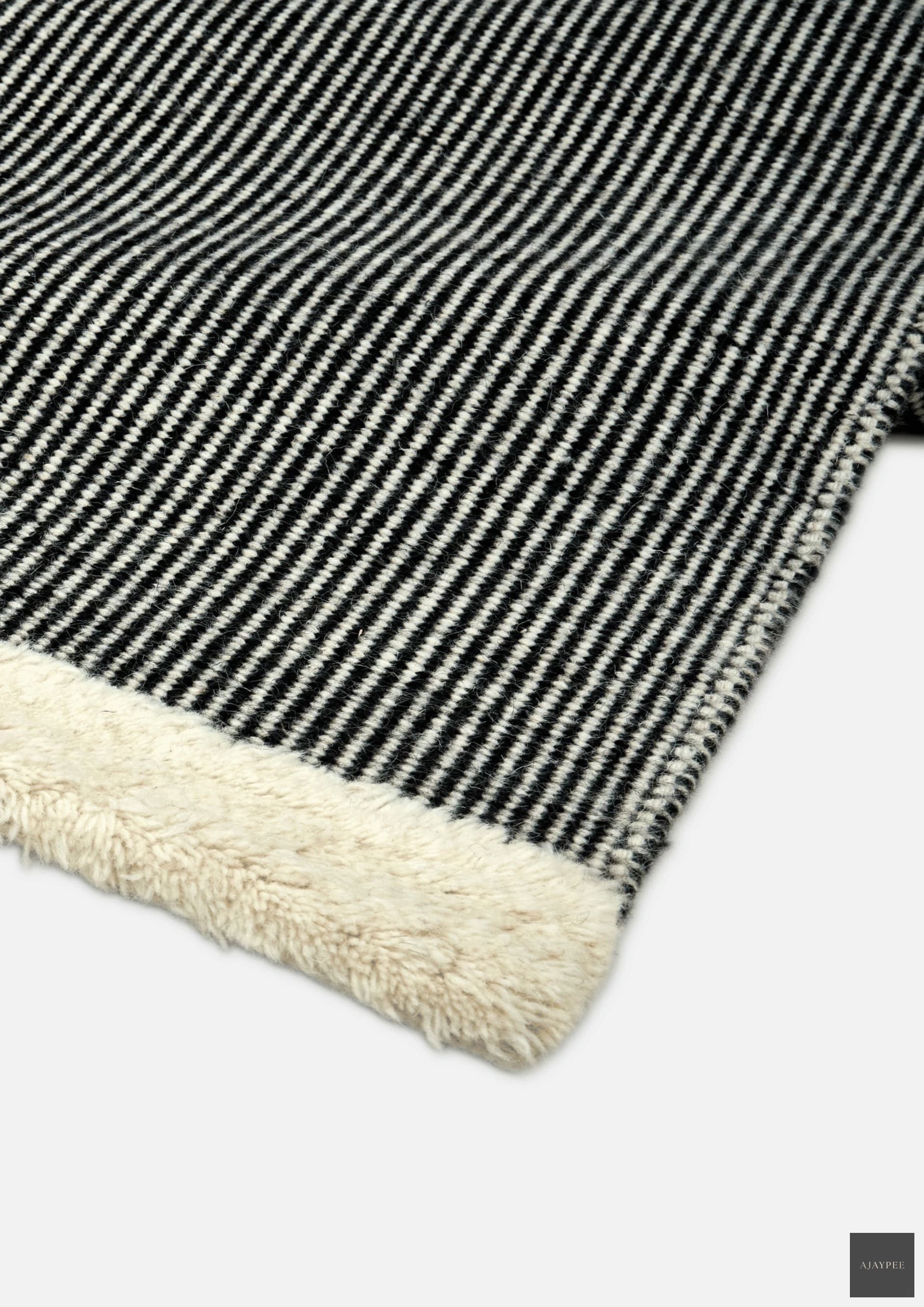 Woolen HandWoven Dhurrie - Beehive Black & White - Wool - Dhurrie - Ajaypee Carpets (Detail)
