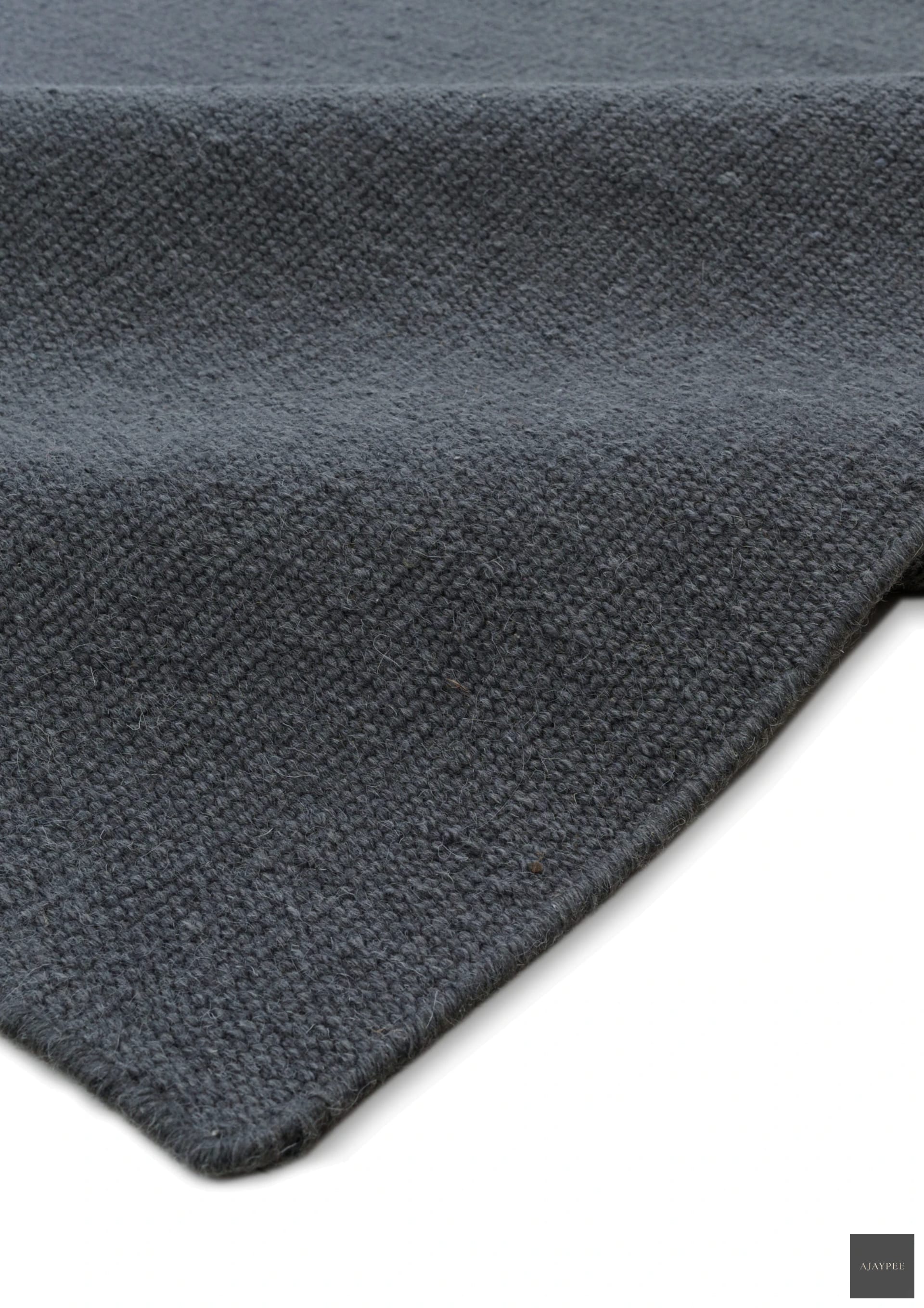 Woolen Handwoven Dhurry_Plain Graphite - Cotton - Hand Woven - Ajaypee Carpets (Detail)