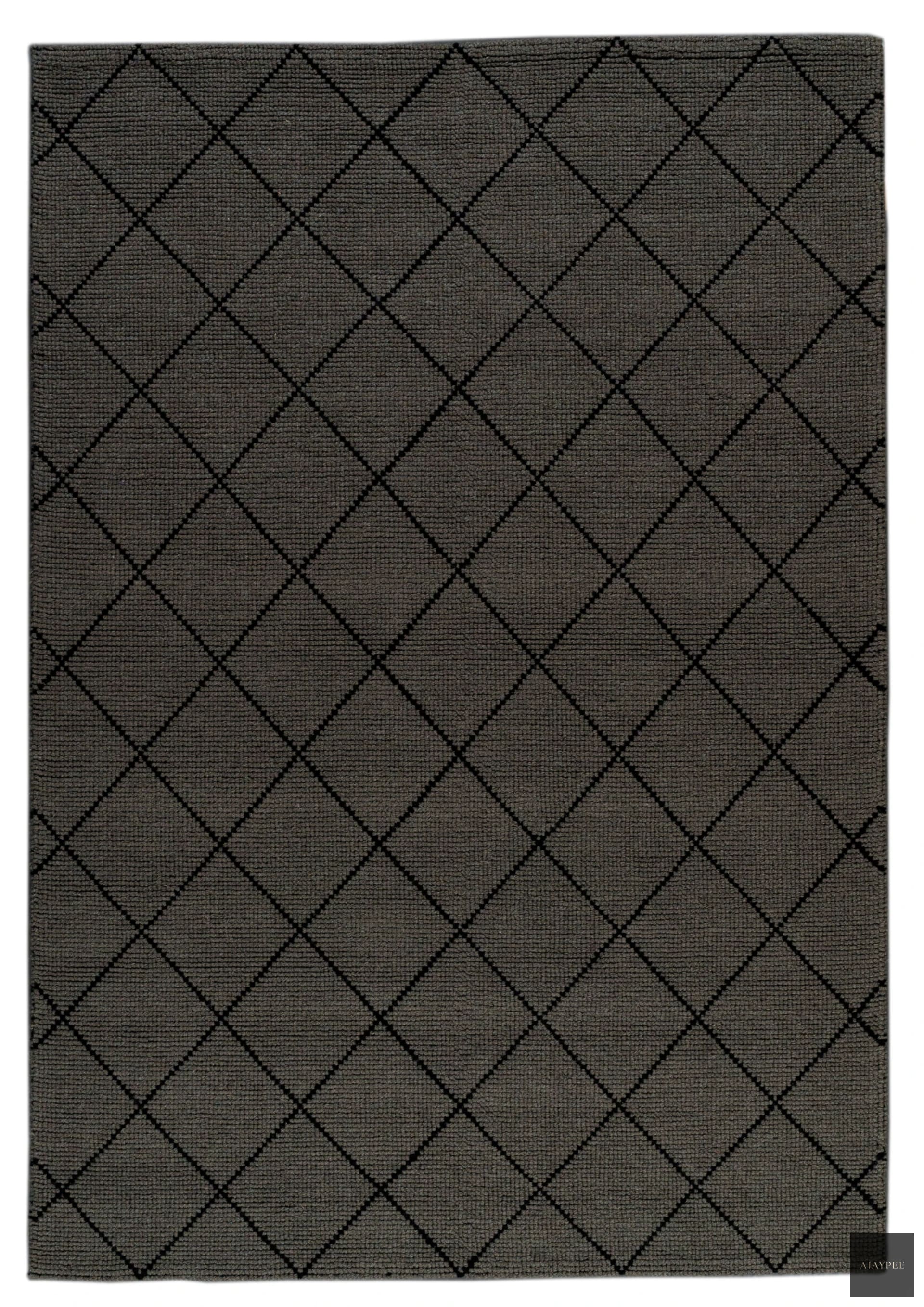 Woolen Handwoven Rug_CharcoalGrid – Cotton Hand Woven handmade carpet by Ajaypee Carpets