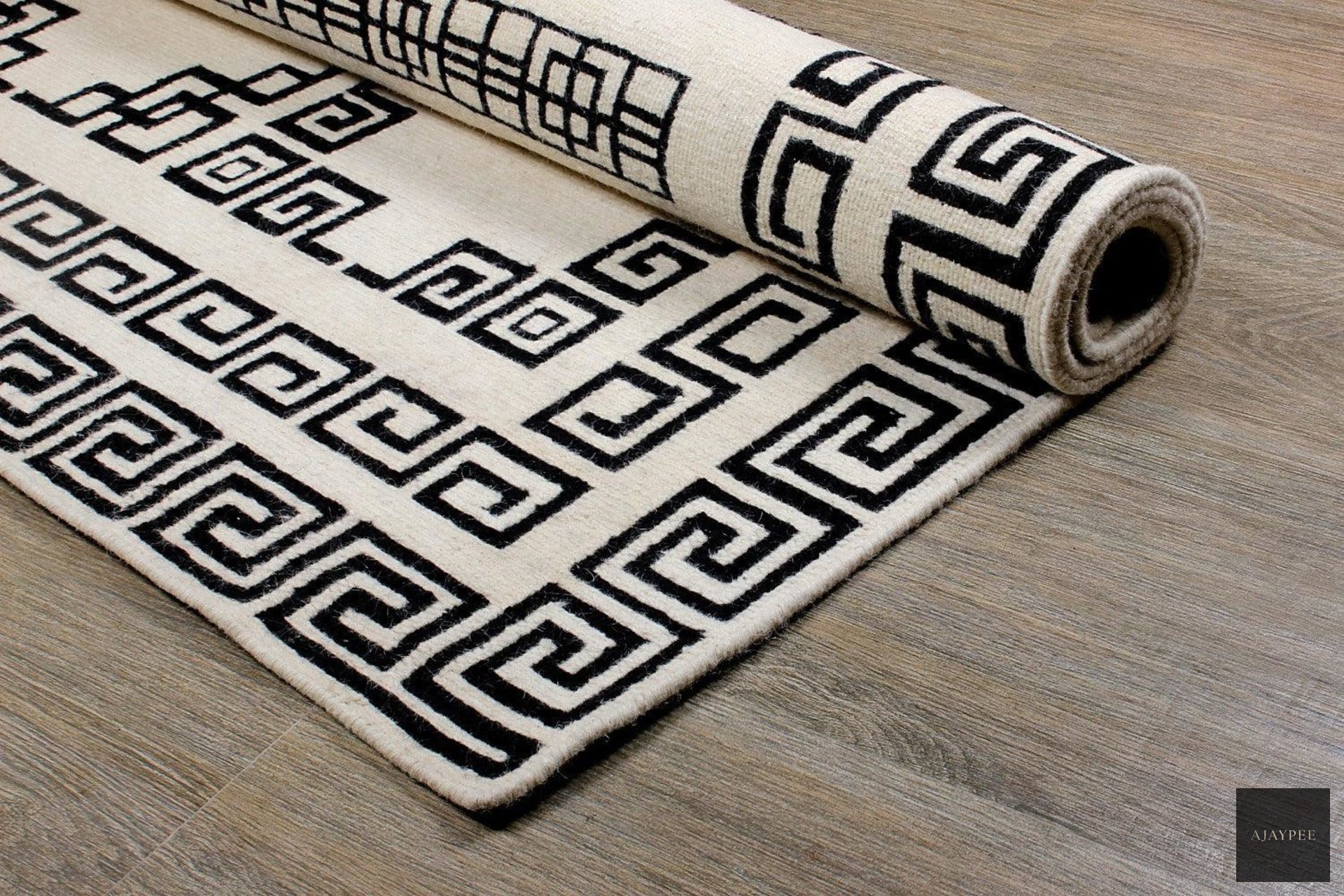 Woolen Sumak - Black /White - Cotton - Flatweave - Ajaypee Carpets (Detail)