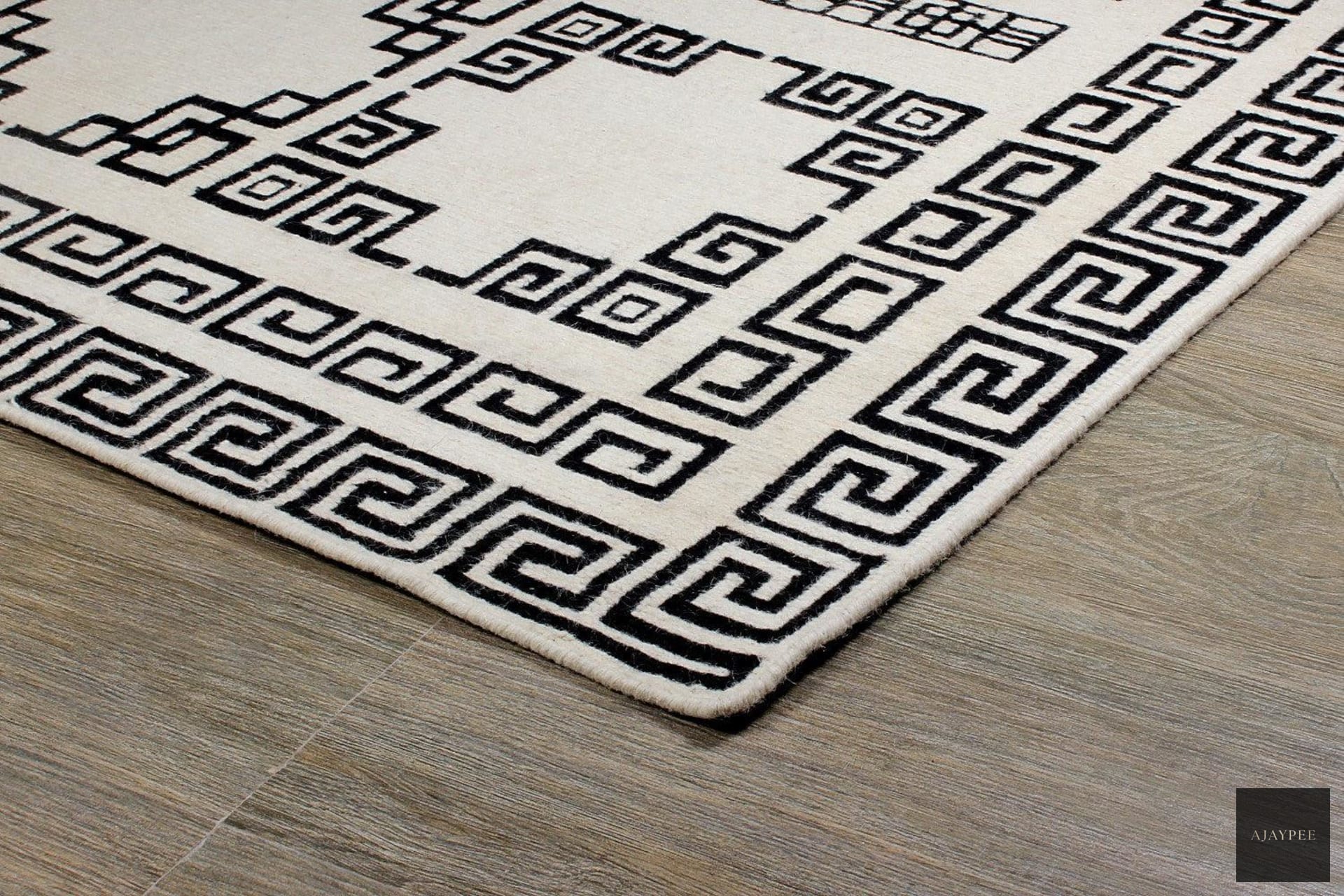 Woolen Sumak - Black /White - Cotton - Flatweave - Ajaypee Carpets (Thumbnail 3)