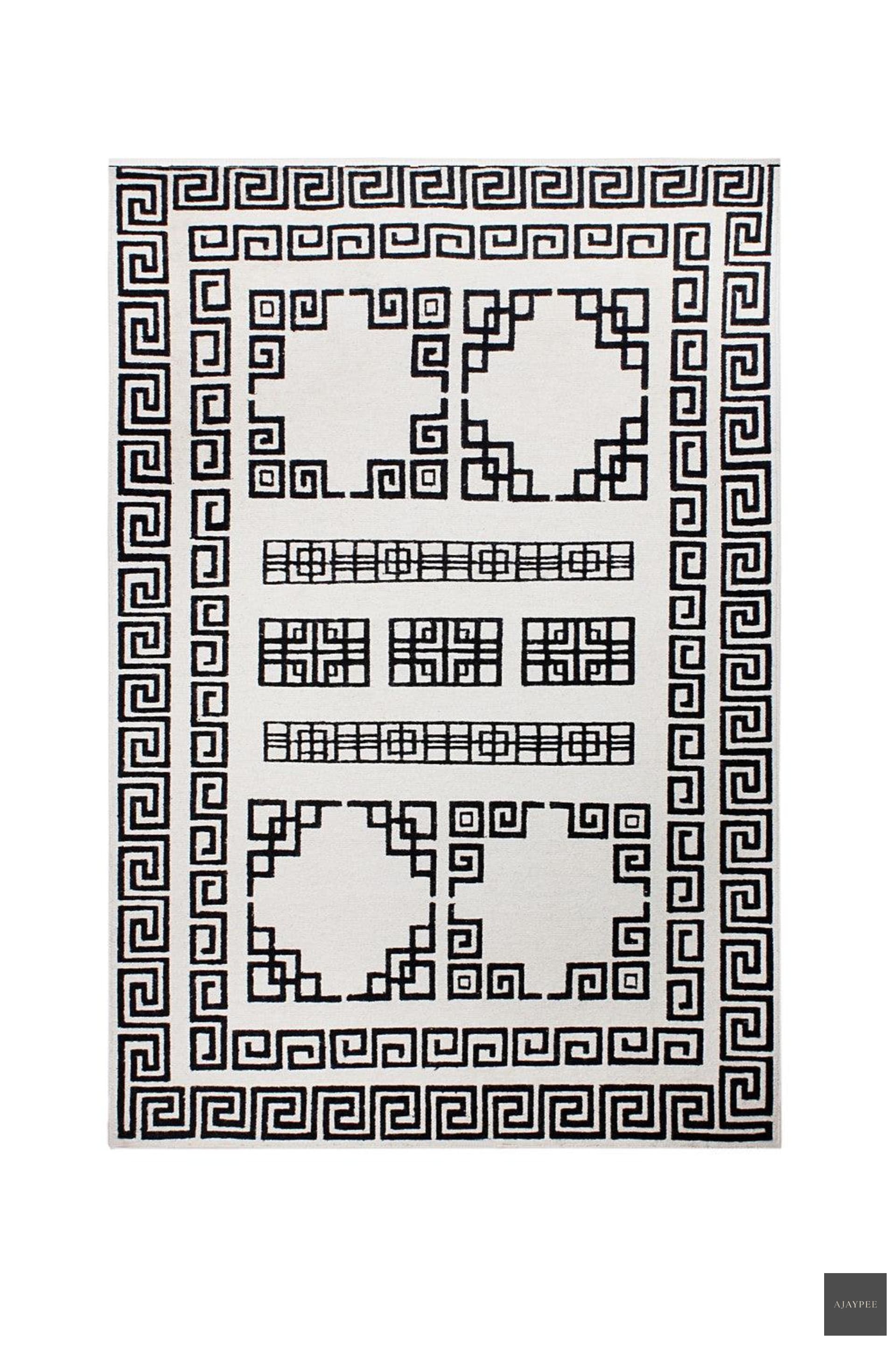 Woolen Sumak - Black /White - Cotton - Flatweave - Ajaypee Carpets (Thumbnail 5)
