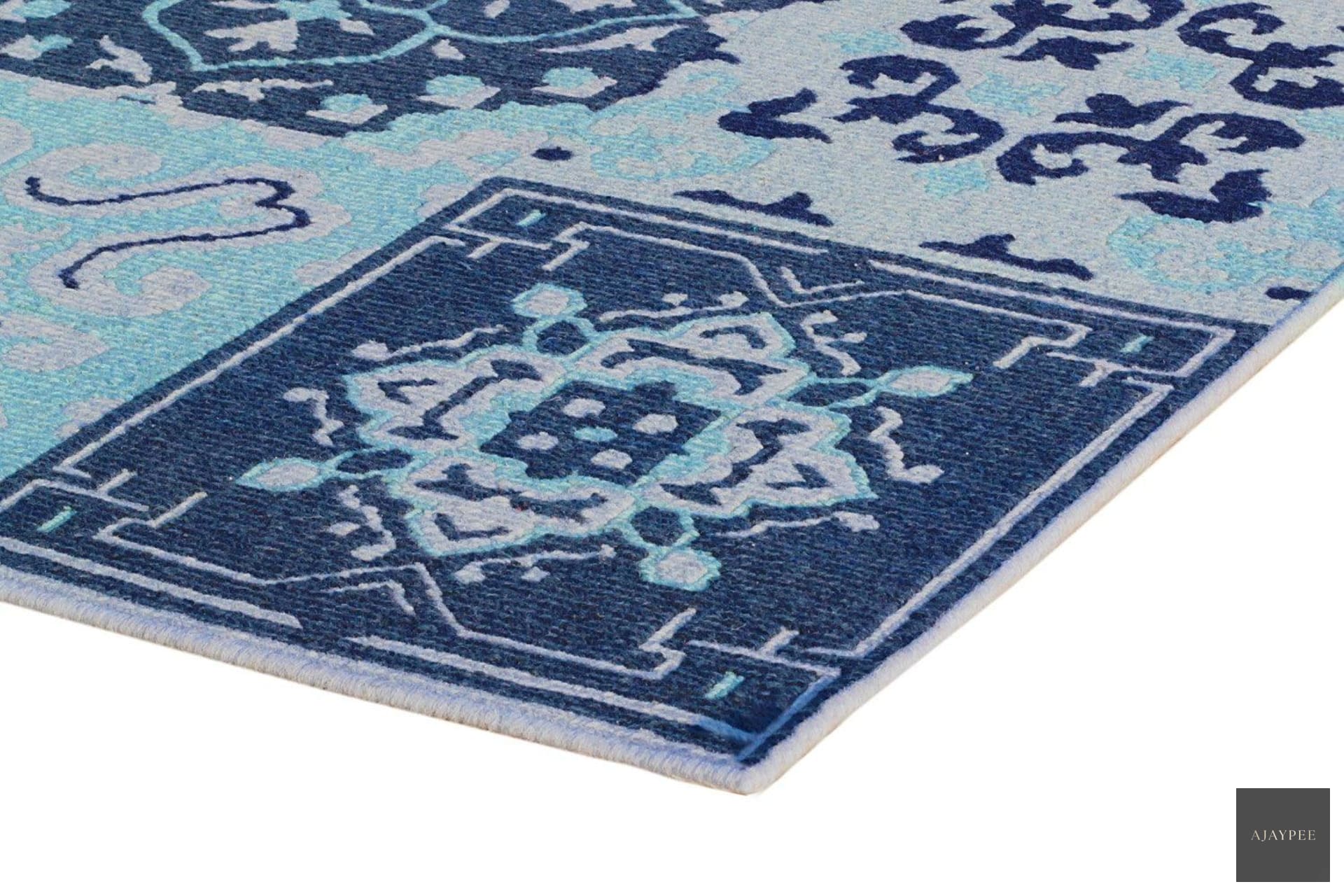 Woolen Sumak- Persian Blue - Cotton - Flatweave - Ajaypee Carpets (Thumbnail 3)