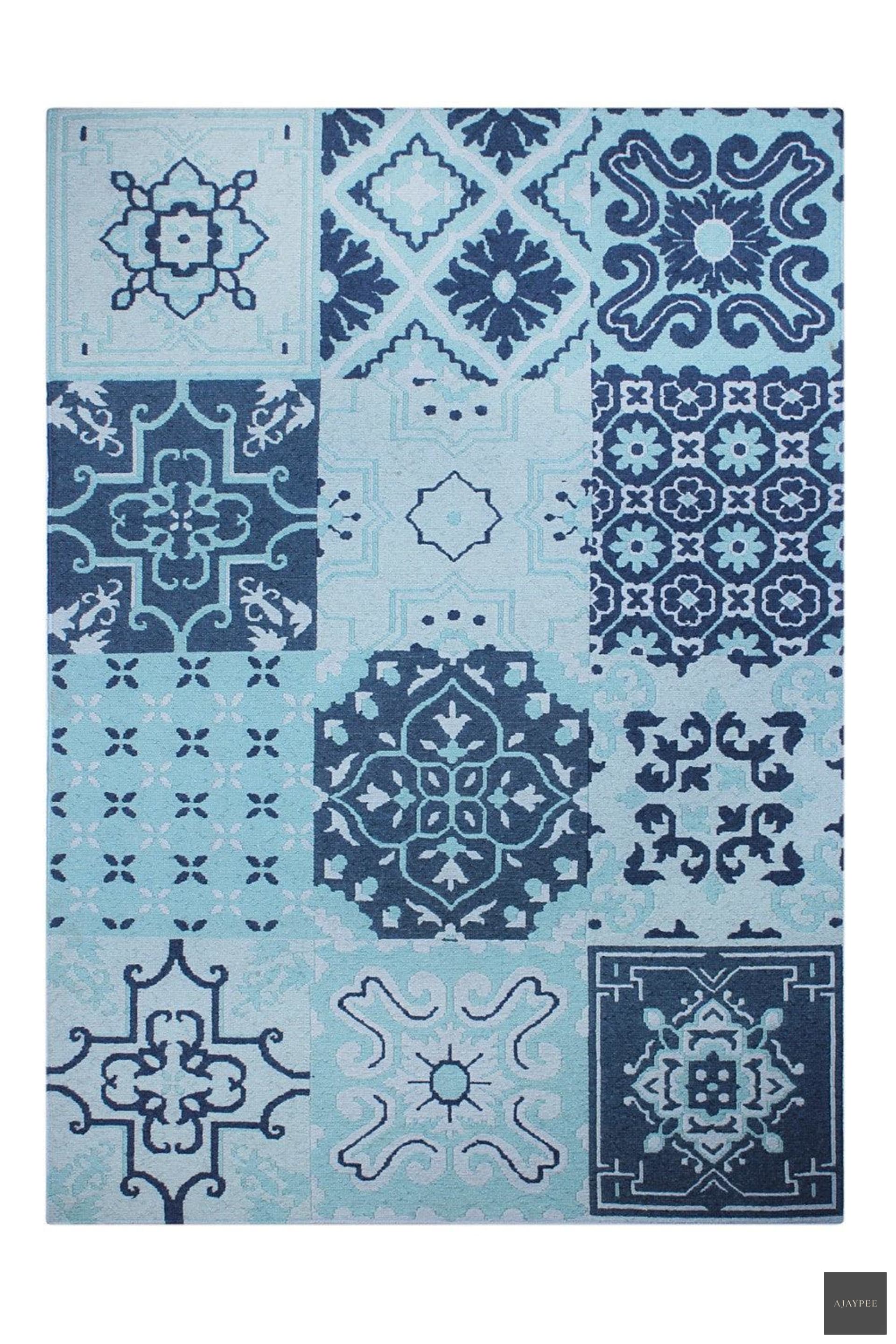 Woolen Sumak- Persian Blue - Cotton - Flatweave - Ajaypee Carpets (Thumbnail 4)