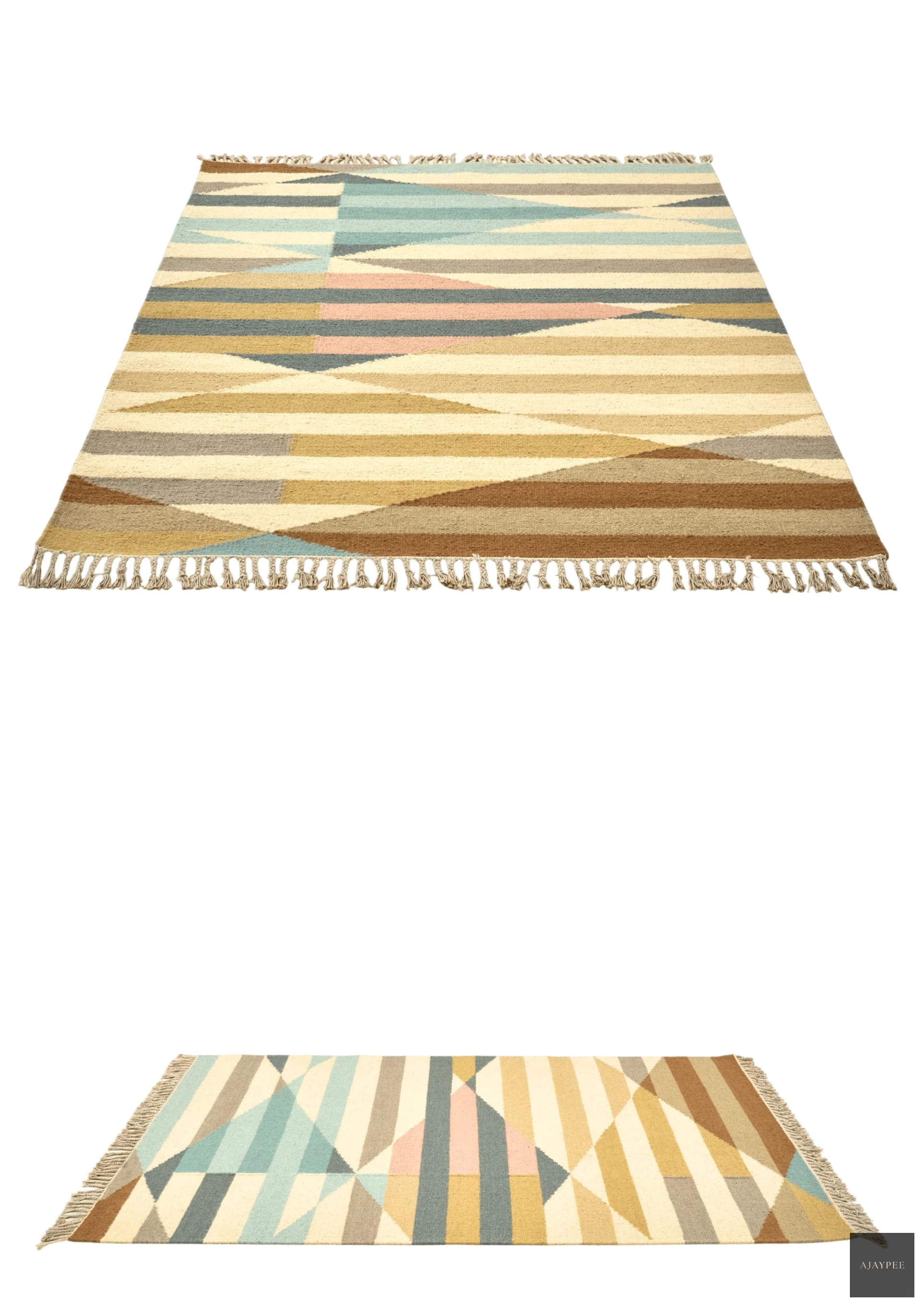Woollen Hand Dhurry: Colour Diamond Stripe - Cotton - Flatweave - Ajaypee Carpets (Thumbnail 4)