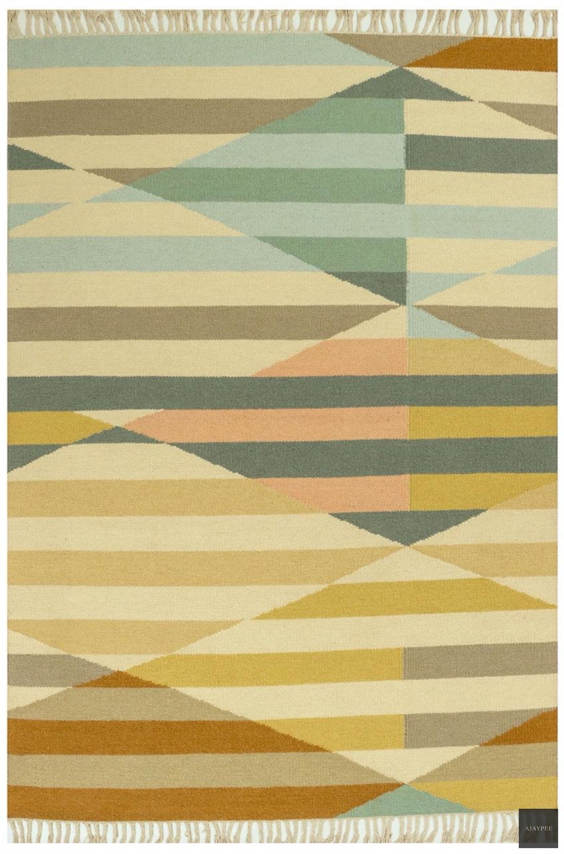 Woollen Hand Dhurry _Colour Diamond Stripe - Cotton - Flatweave - Ajaypee Carpets (Thumbnail 4)