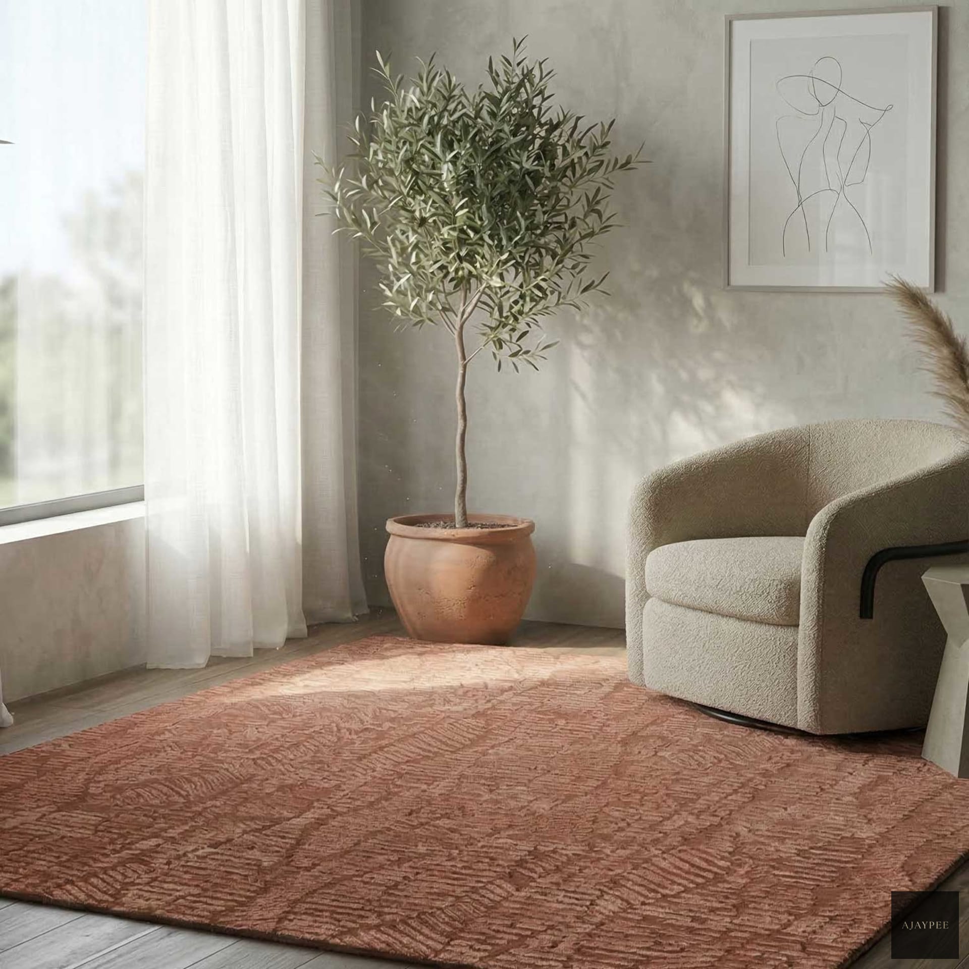 Baahir Hand Tufted Woollen And Viscose Rug – Cotton Hand Tufted handmade carpet by Ajaypee Carpets
