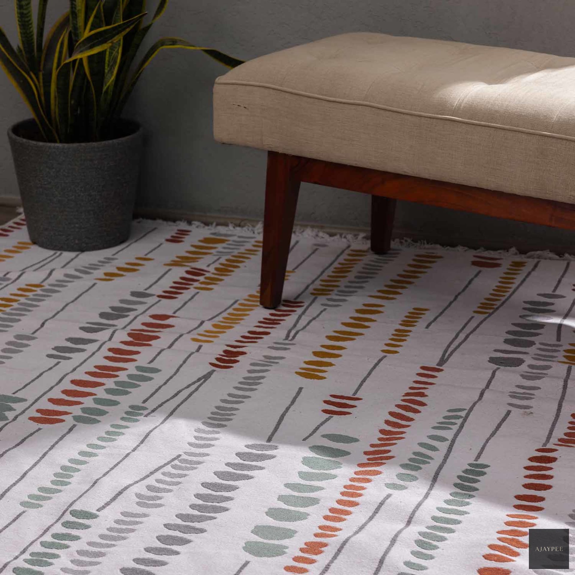 Cave Paint Recycled Cotton Reversible Kilim – Cotton Kilim handmade carpet by Ajaypee Carpets