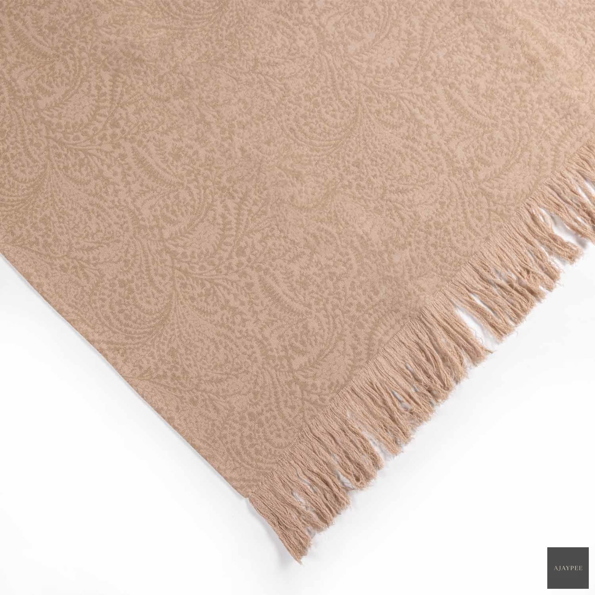 Biscuit Cotton Dobby Design Throw - Cotton - Hand Woven - Ajaypee Carpets (Thumbnail 3)