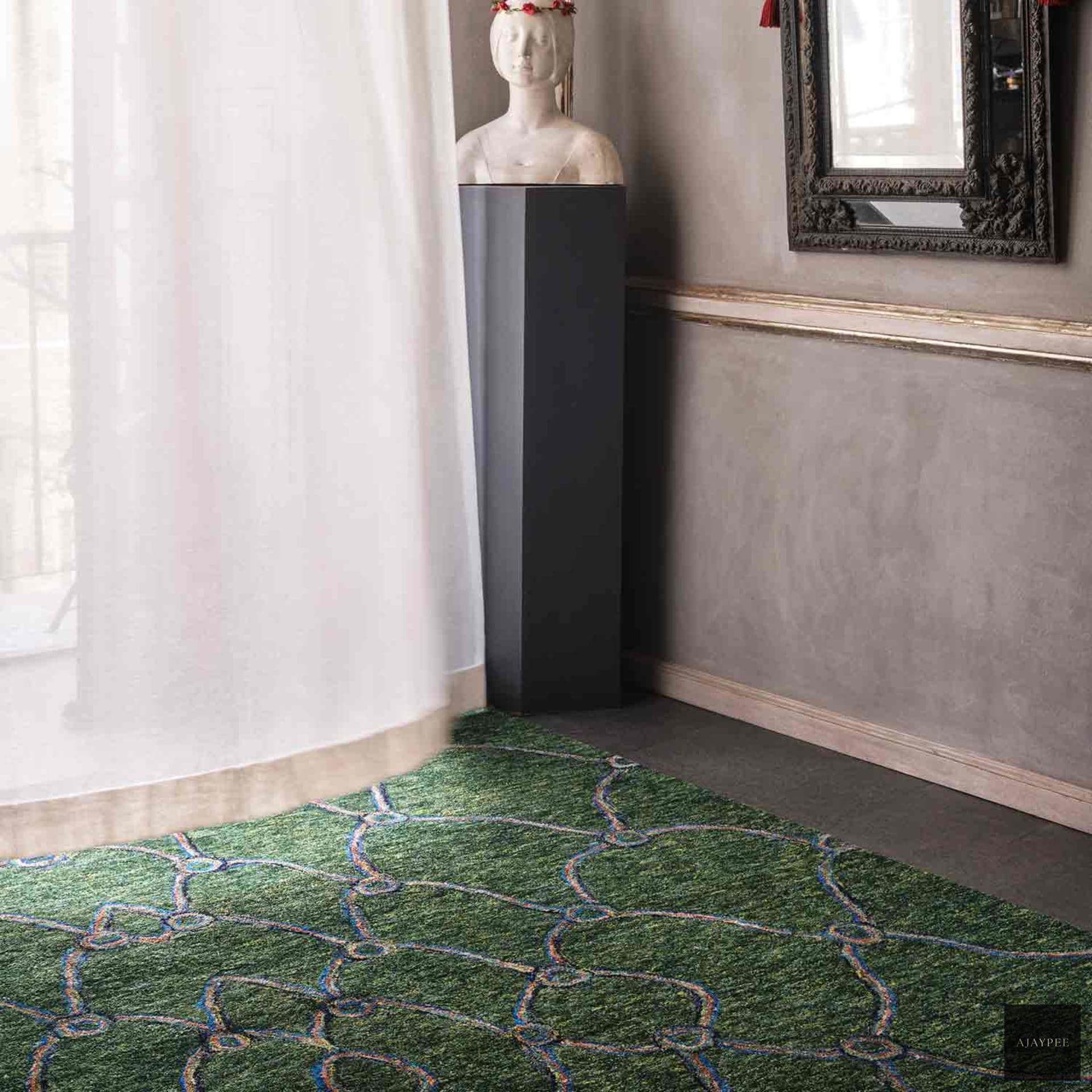 Giusta Peacock Colour Hand Tufted Woollen Rug By Mariella Ienna - Cotton - Hand Tufted - Ajaypee Carpets (Thumbnail 4)