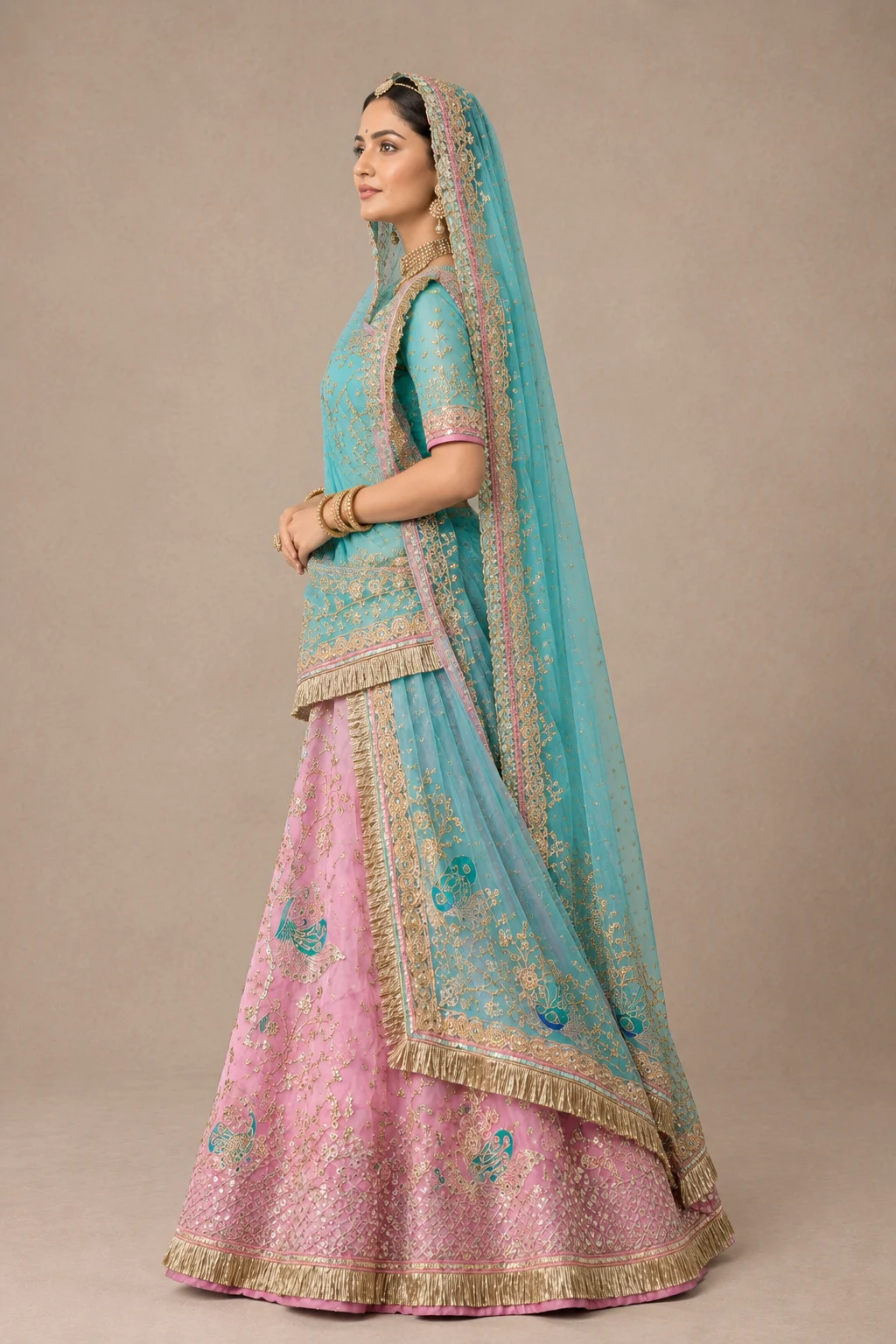 Morbagh Poshak Rajputi poshak – Pure Georgette & Satin Magji with Handcrafted Peacock Gotapatti, Kasab Zari & Dabka – view 2