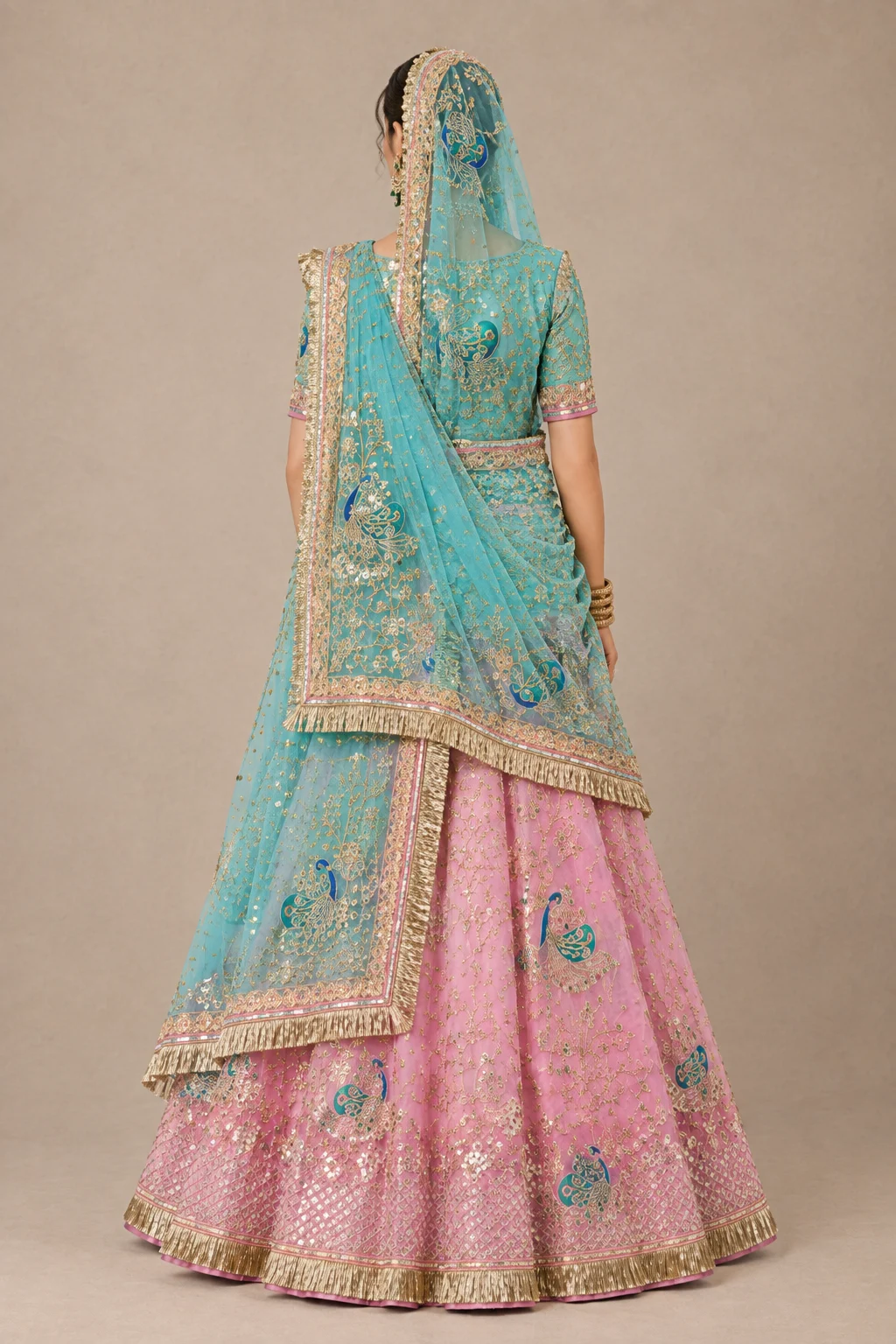 Morbagh Poshak Rajputi poshak – Pure Georgette & Satin Magji with Handcrafted Peacock Gotapatti, Kasab Zari & Dabka – view 3