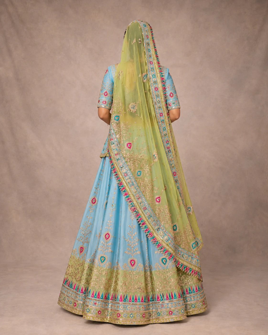 Pista Neel Poshak Rajputi poshak – Pure silk material thumbnail angle 3