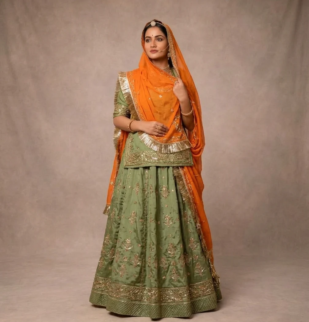 Pista Yellow Odhna Poshak Rajputi poshak – Pure Georgette with Zardozi & Kundan Work