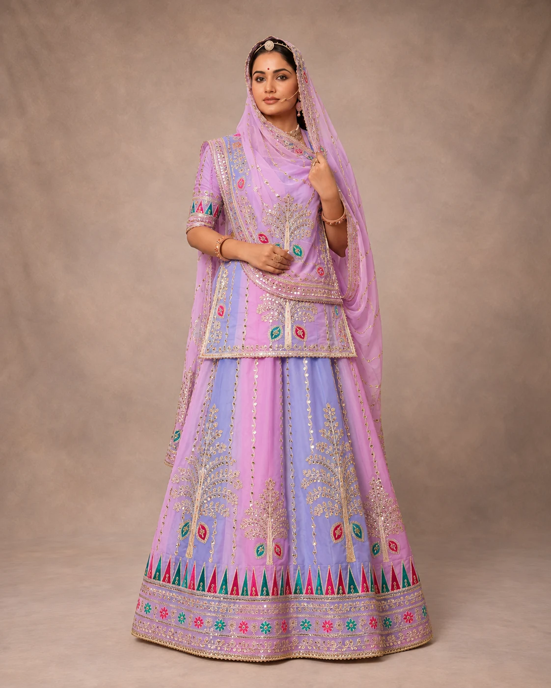 Neelambari Poshak Rajputi poshak – Pure silk material with Gotapatti Jaal, Sequin Highlights & Kasab Zari