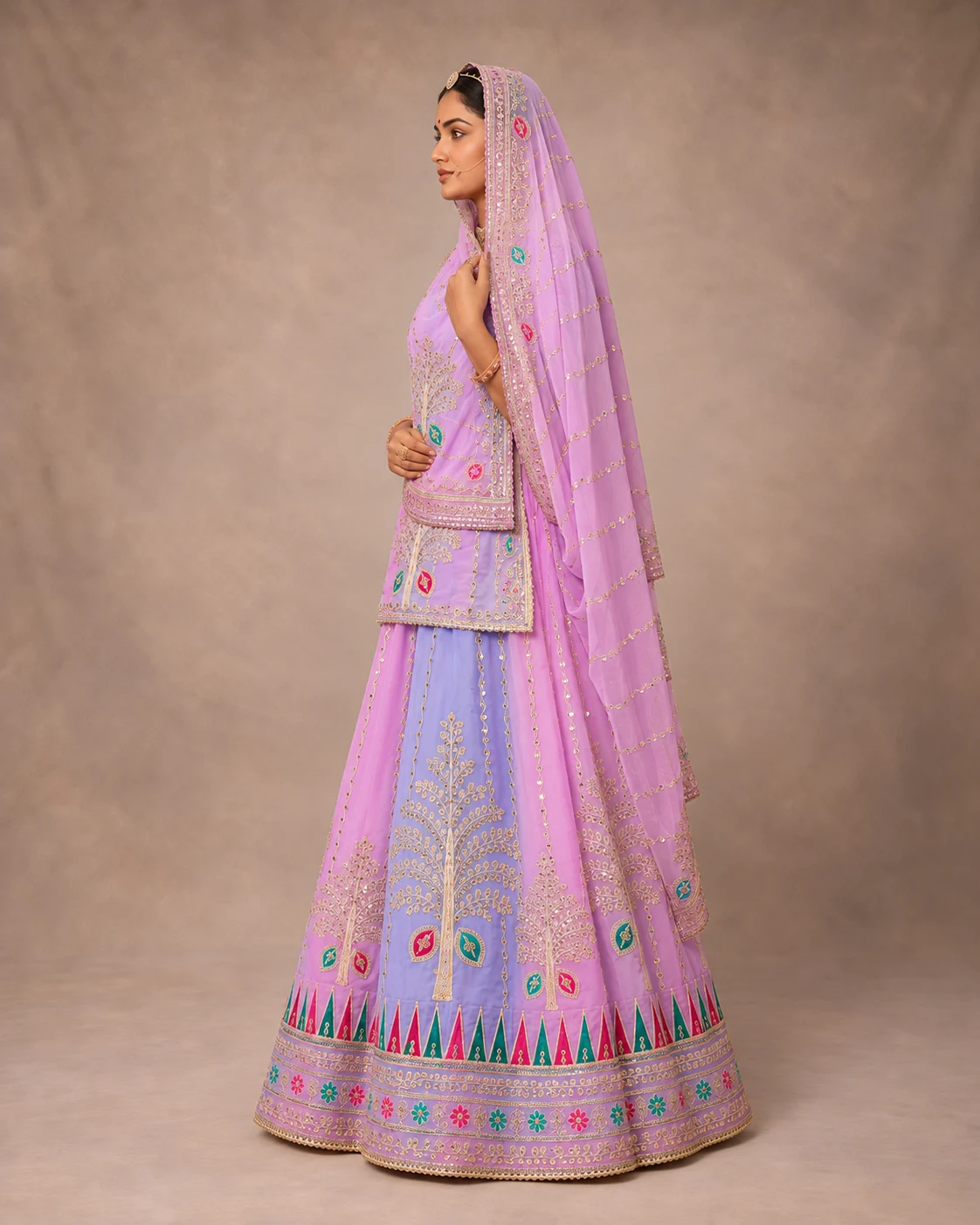 Neelambari Poshak Rajputi poshak – Pure silk material with Gotapatti Jaal, Sequin Highlights & Kasab Zari – view 2