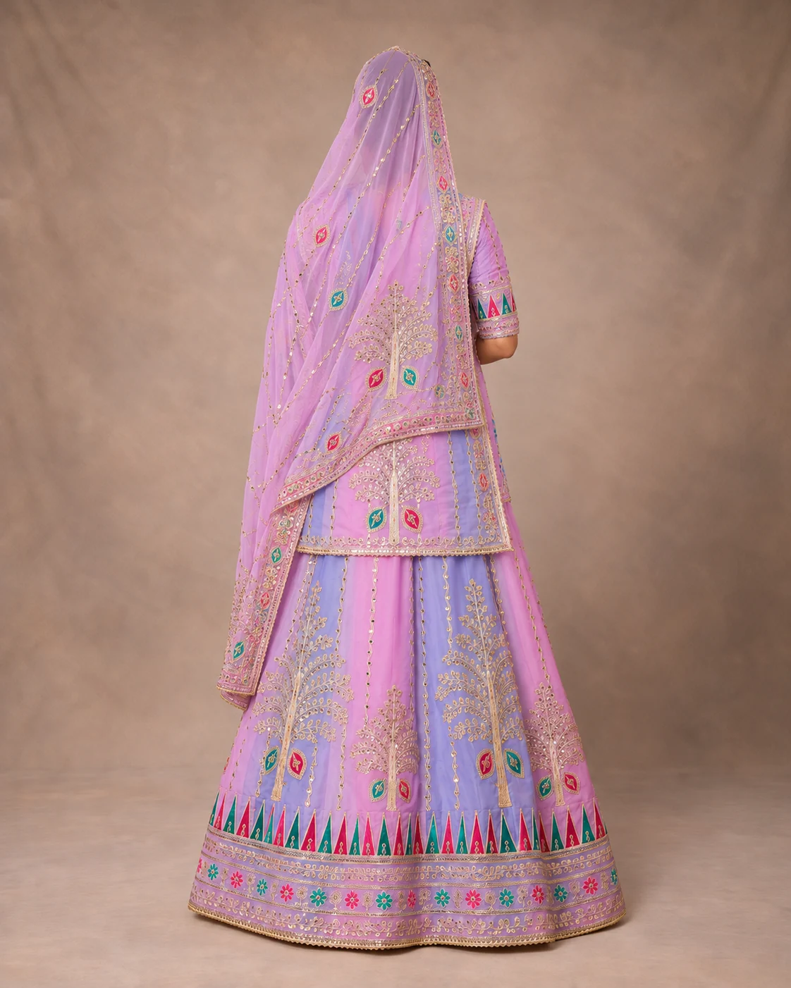 Neelambari Poshak Rajputi poshak – Pure silk material with Gotapatti Jaal, Sequin Highlights & Kasab Zari – view 3