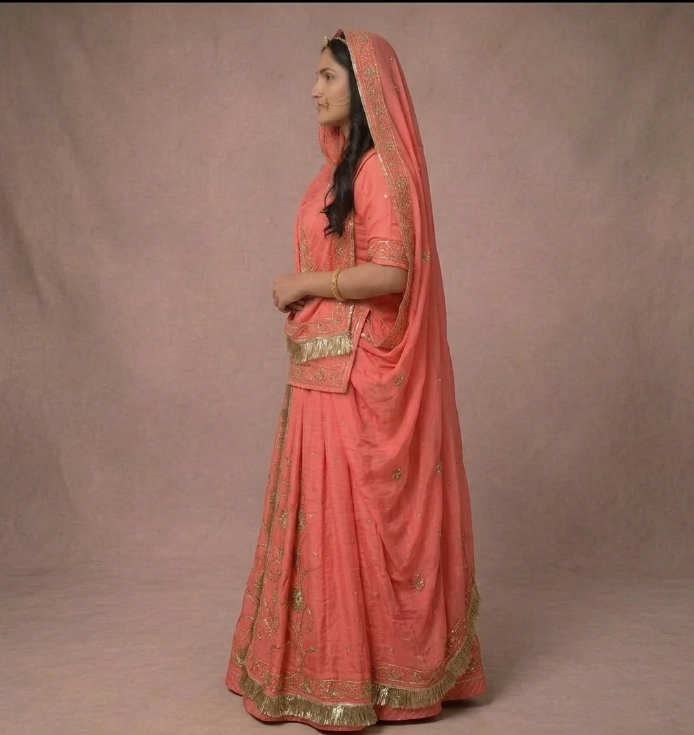 Gulabi Poshak Rajputi poshak – Half-Pure Fabric with Kundan & Zardozi Work – view 2