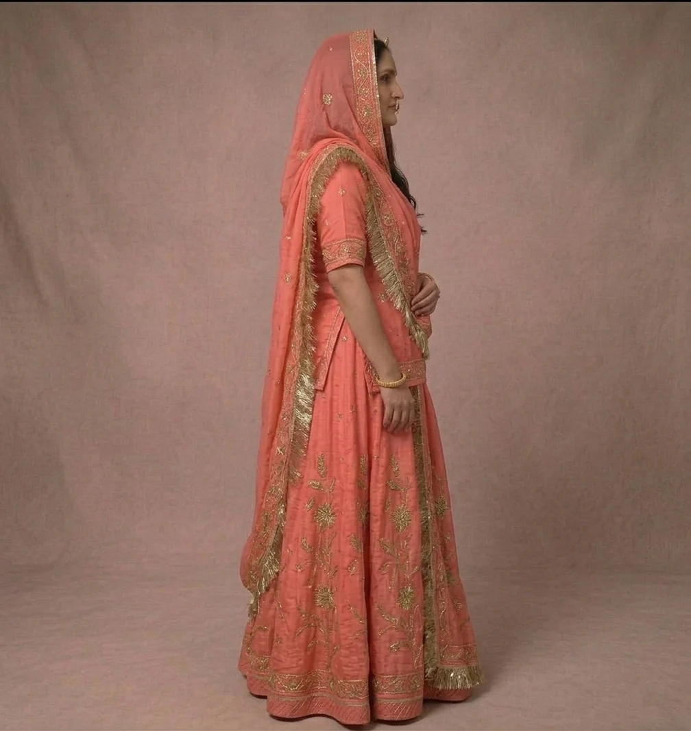 Gulabi Poshak Rajputi poshak – Half-Pure Fabric with Kundan & Zardozi Work – view 3