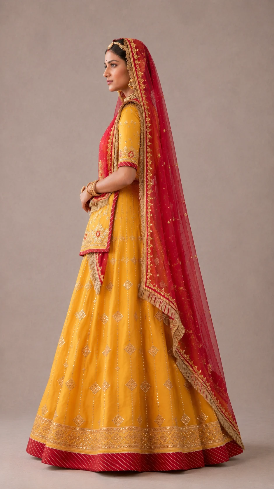Kesariya Gulab Poshak Rajputi poshak – Georgette thumbnail angle 2