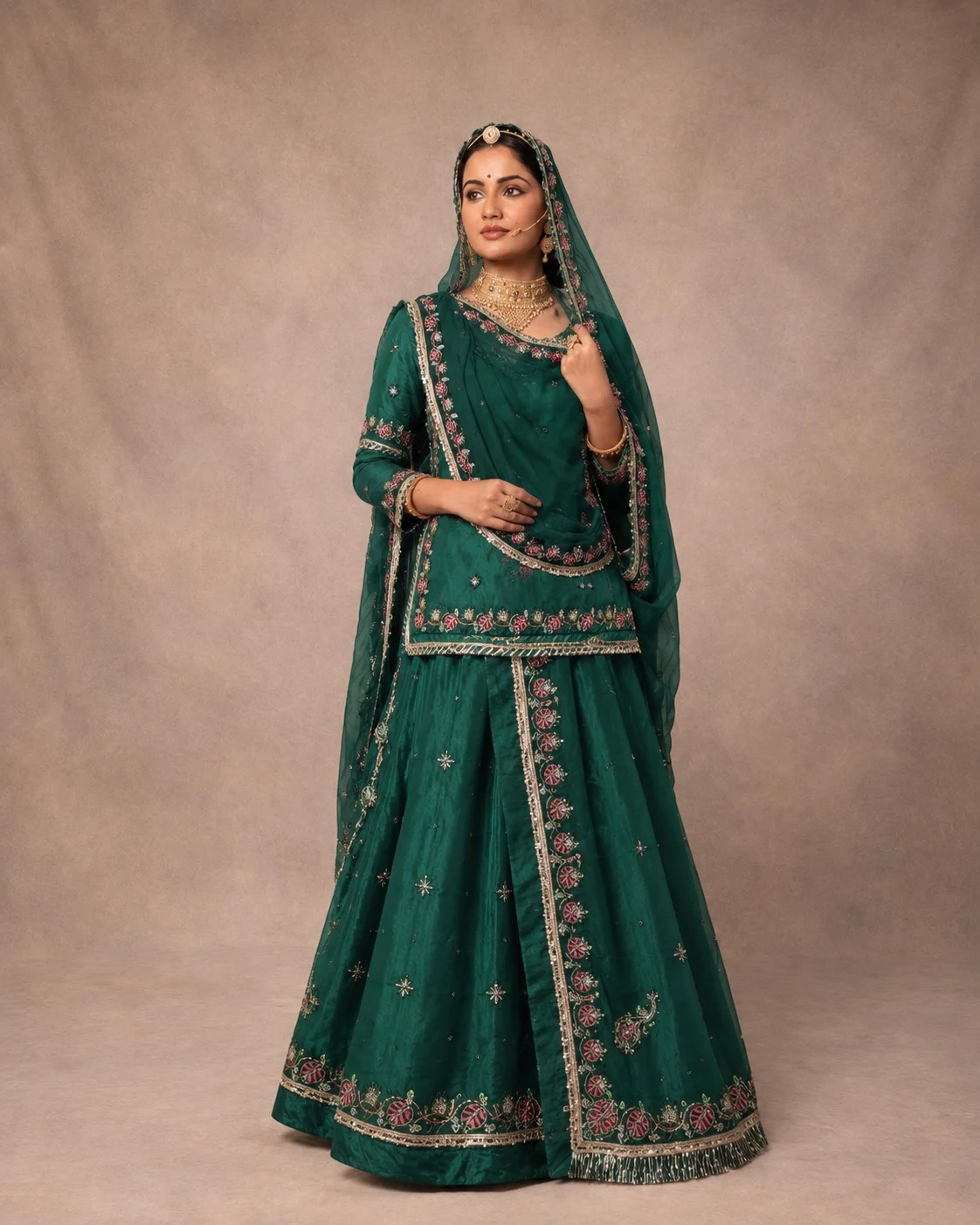 Neelkamal Gulab Poshak Rajputi poshak – Pure Fabric with Zardozi & Kundan Work